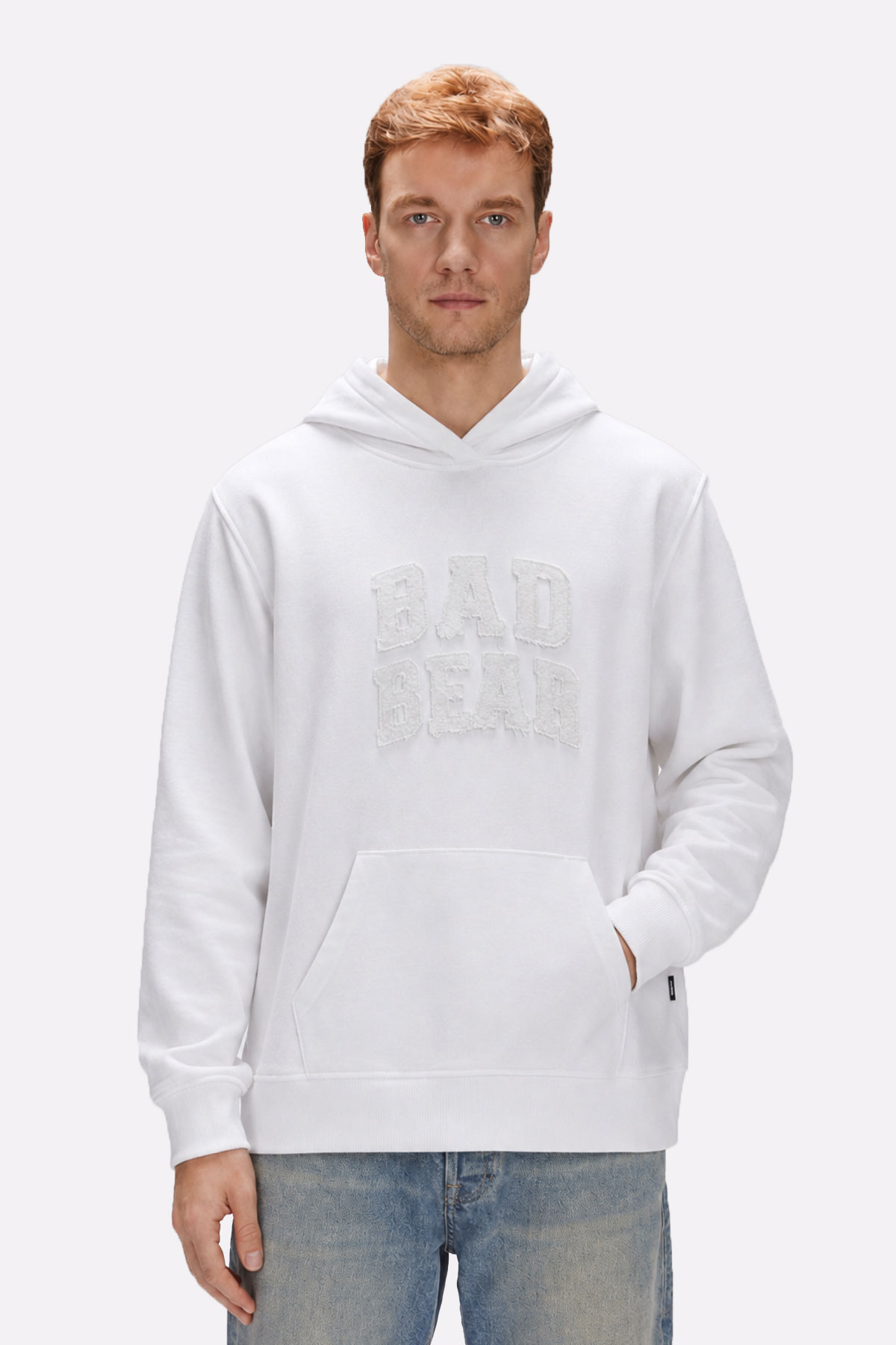 Glacier Beyaz Logo Baskılı Kapüşonlu Erkek Sweatshirt