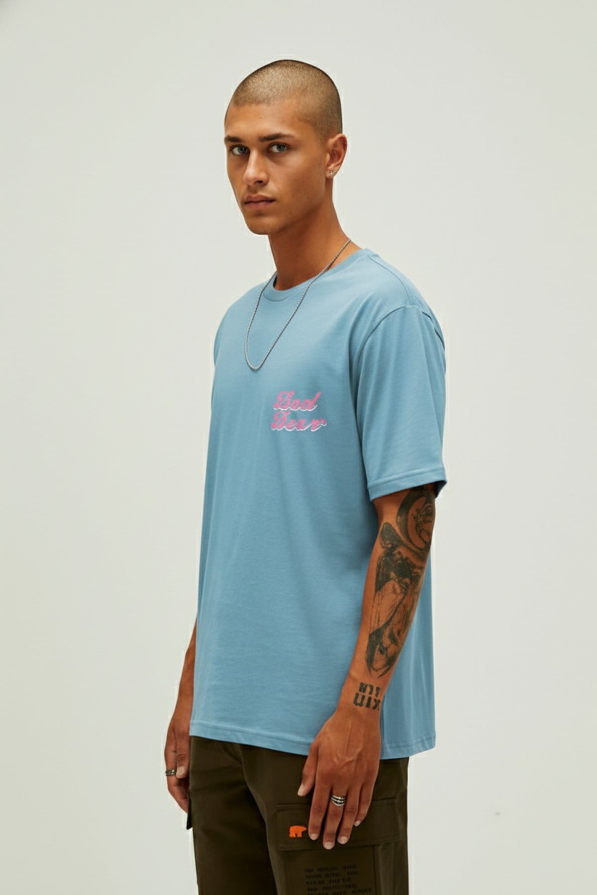 Bad Pink Retro Mavi Erkek Baskılı Tişört