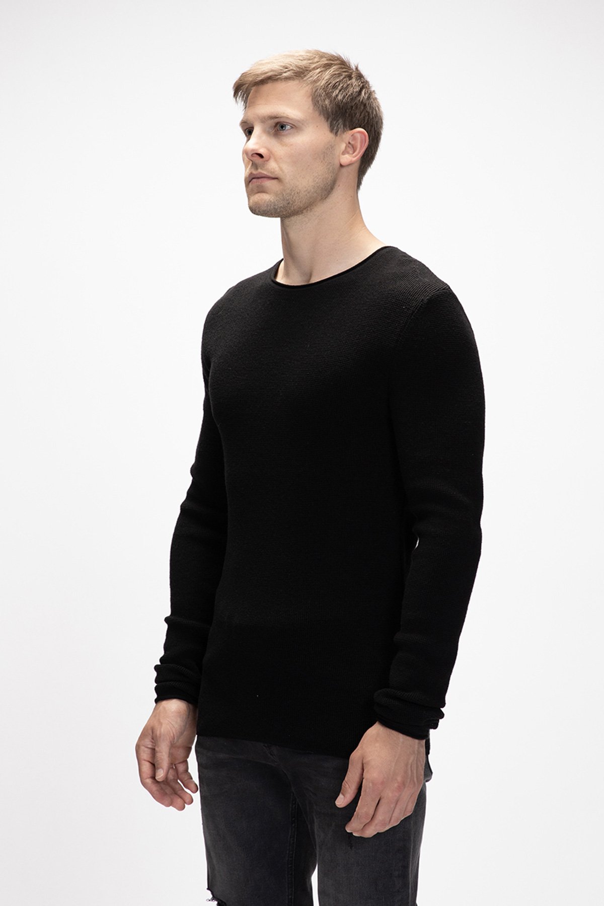 Tender Siyah Bisiklet Yaka Erkek Triko Kazak