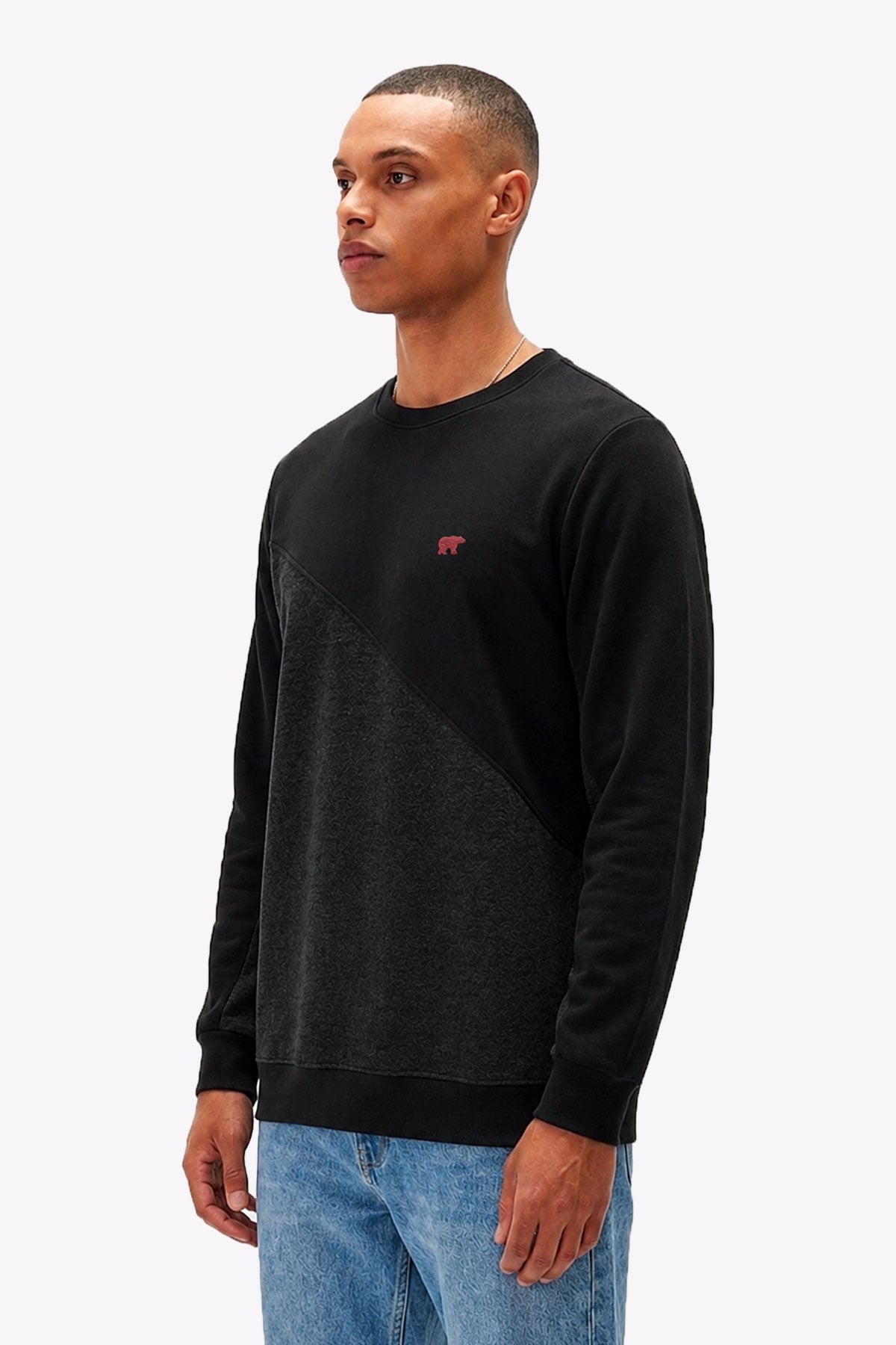 Tune Siyah Ters Şerit Detay Erkek Sweatshirt