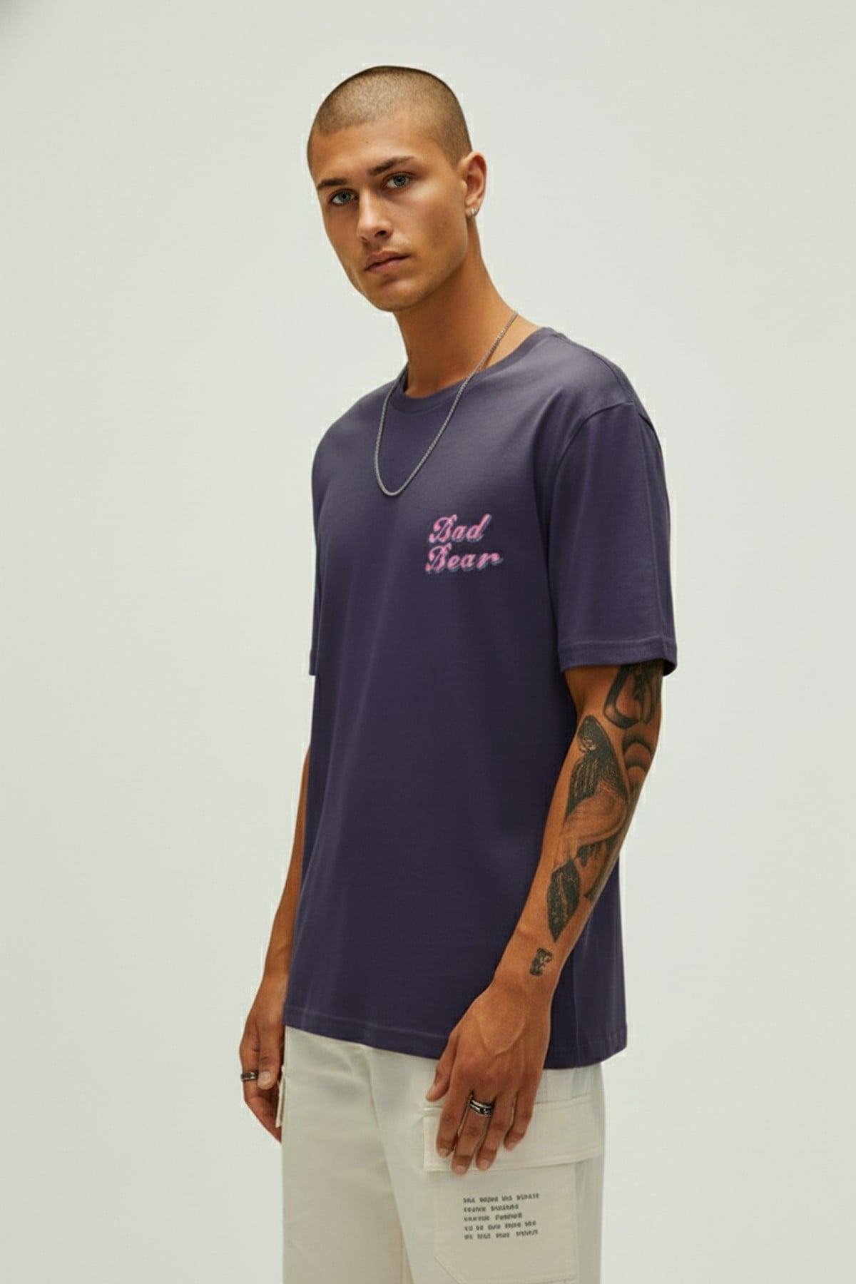 Bad Pink Koyu Mor Erkek Baskılı Tişört