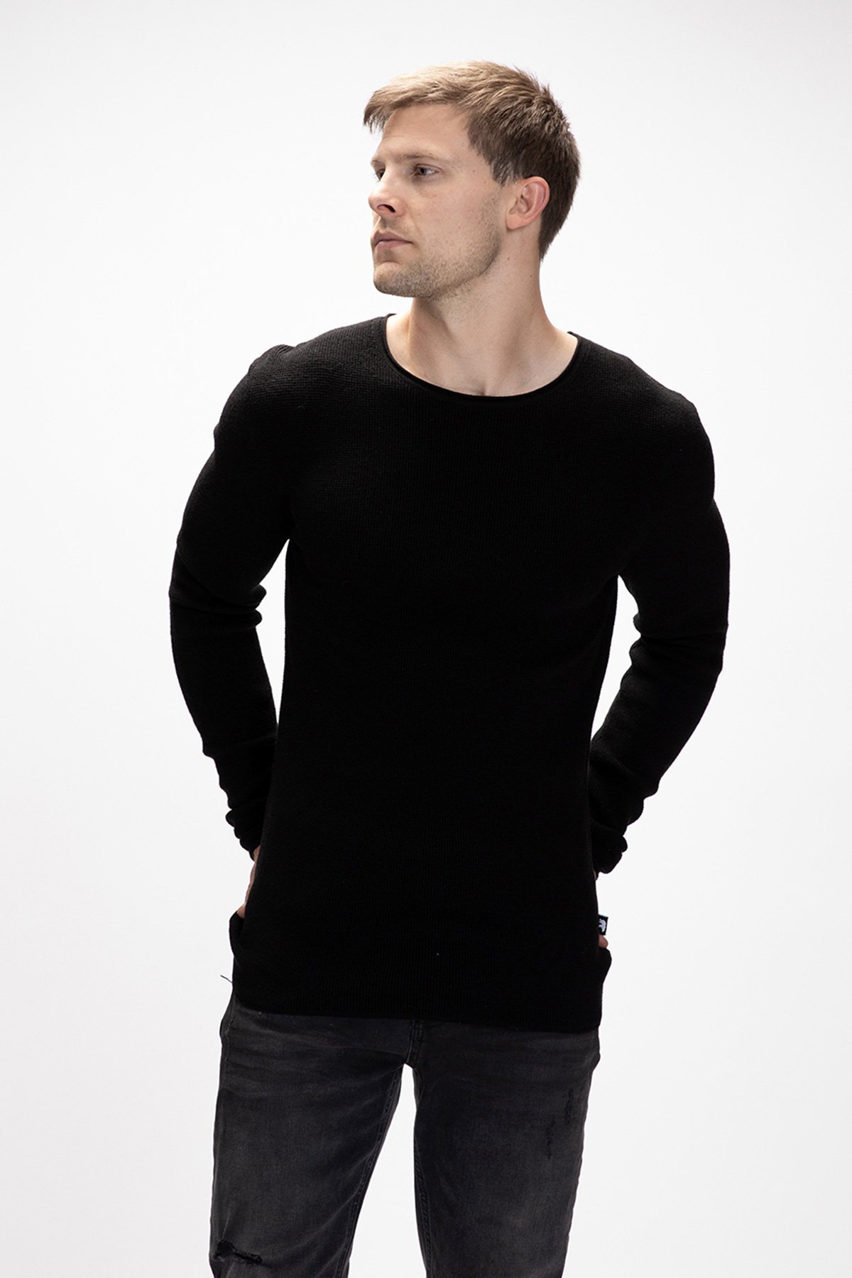 Tender Siyah Bisiklet Yaka Erkek Triko Kazak