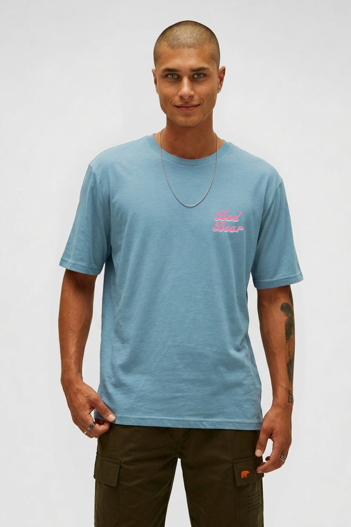 Bad Pink Retro Mavi Erkek Baskılı Tişört