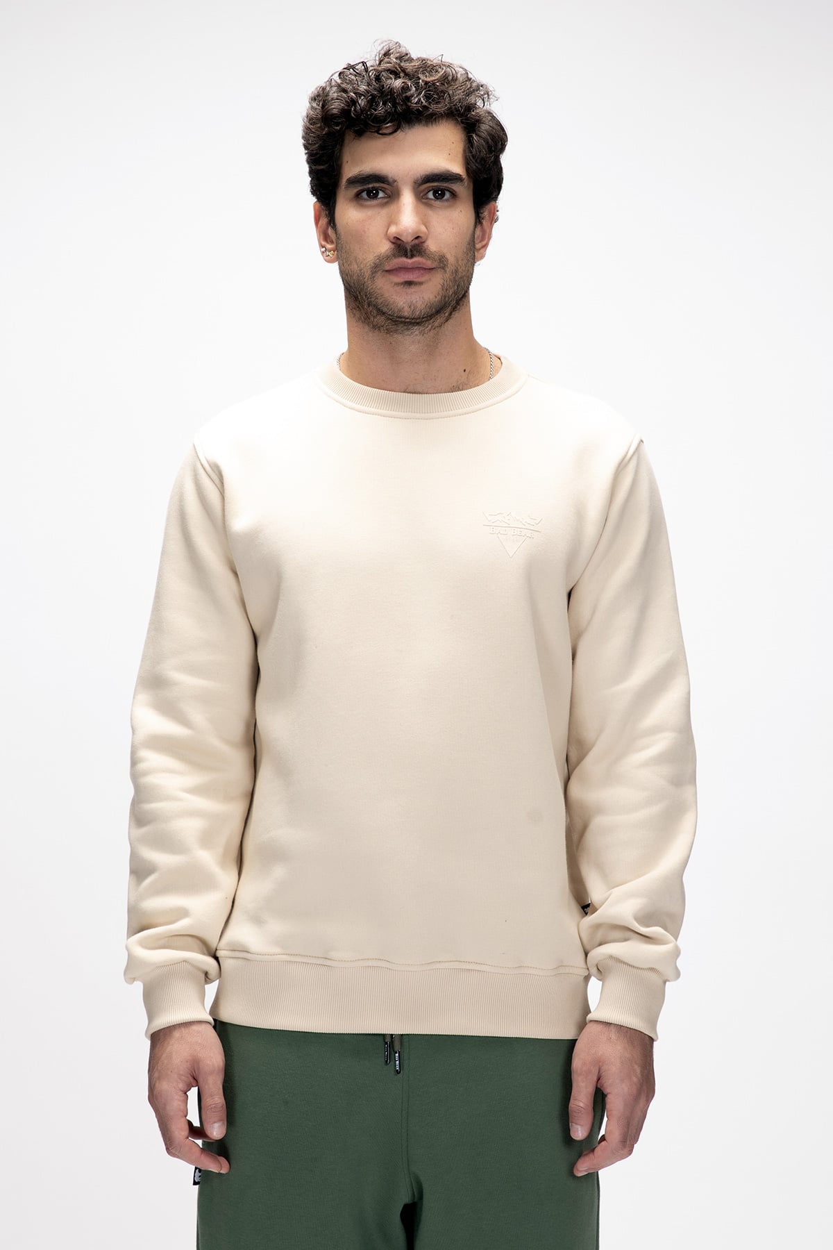Windy Bej Crewneck Erkek Baskılı Sweatshirt