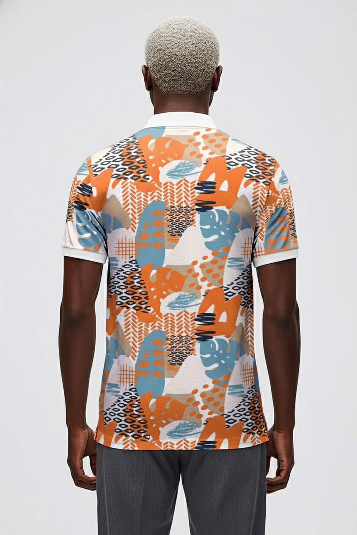 Bota Beyaz Polo Yaka Erkek Baskılı Tişört