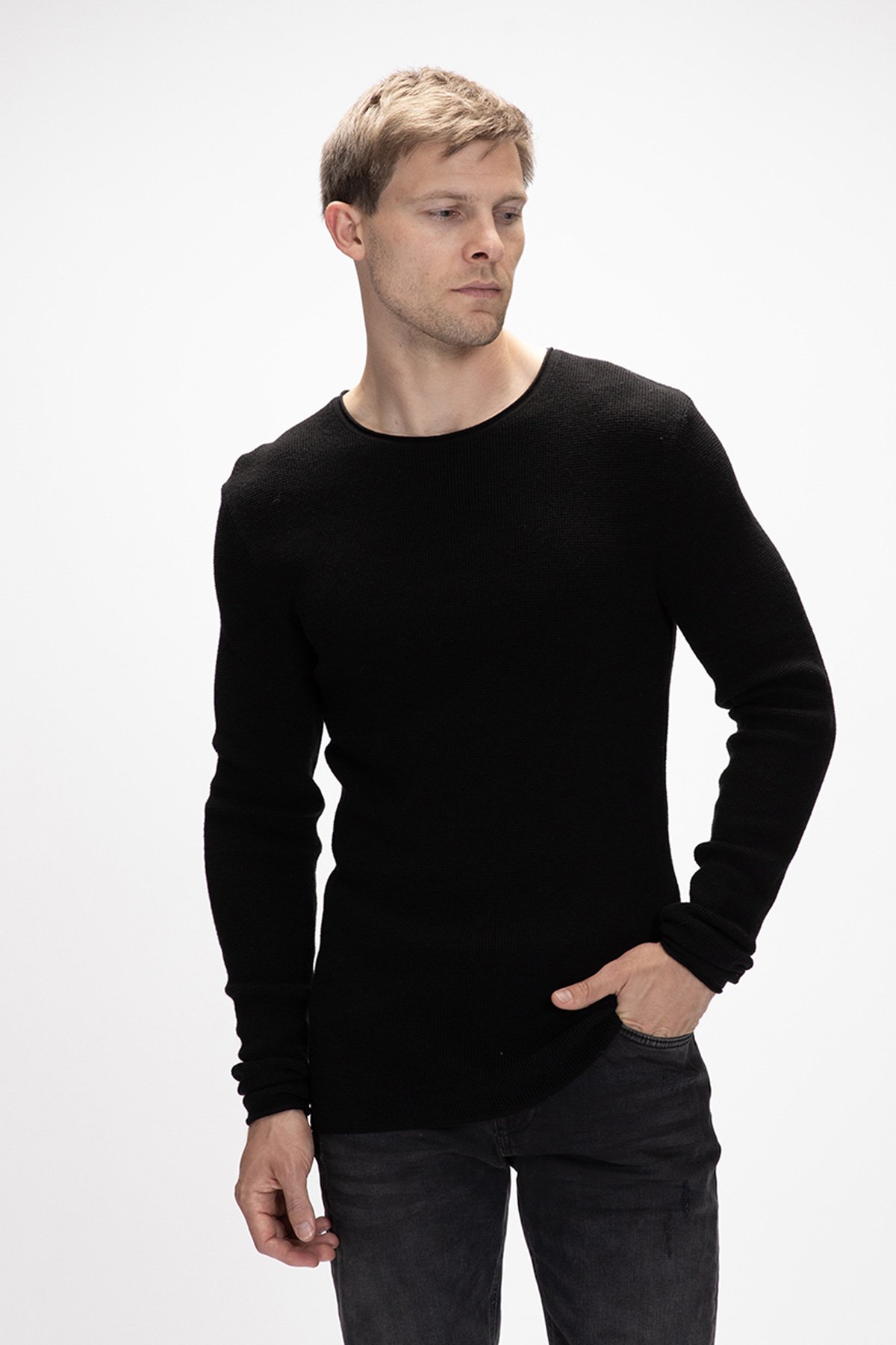 Tender Siyah Bisiklet Yaka Erkek Triko Kazak