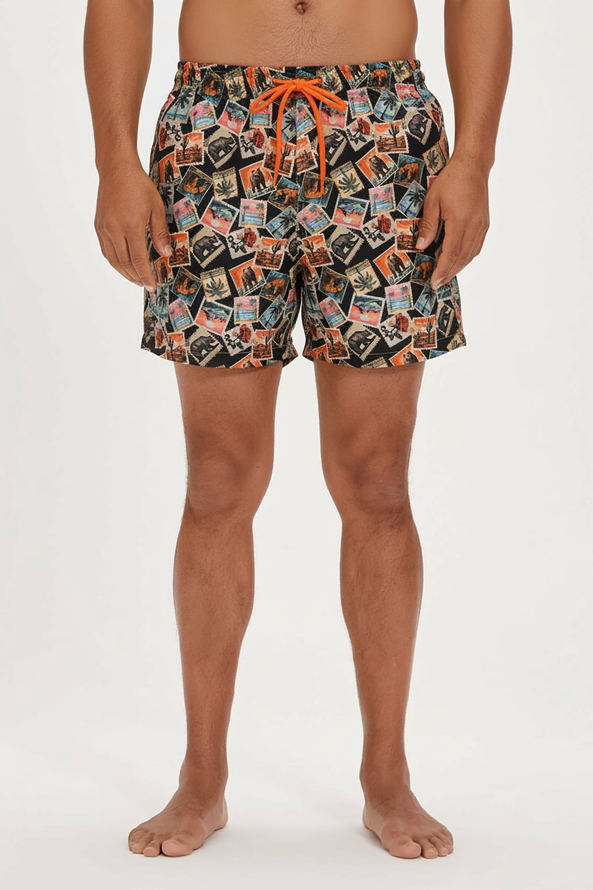 Postage Stamps Siyah Erkek Deniz Şortu