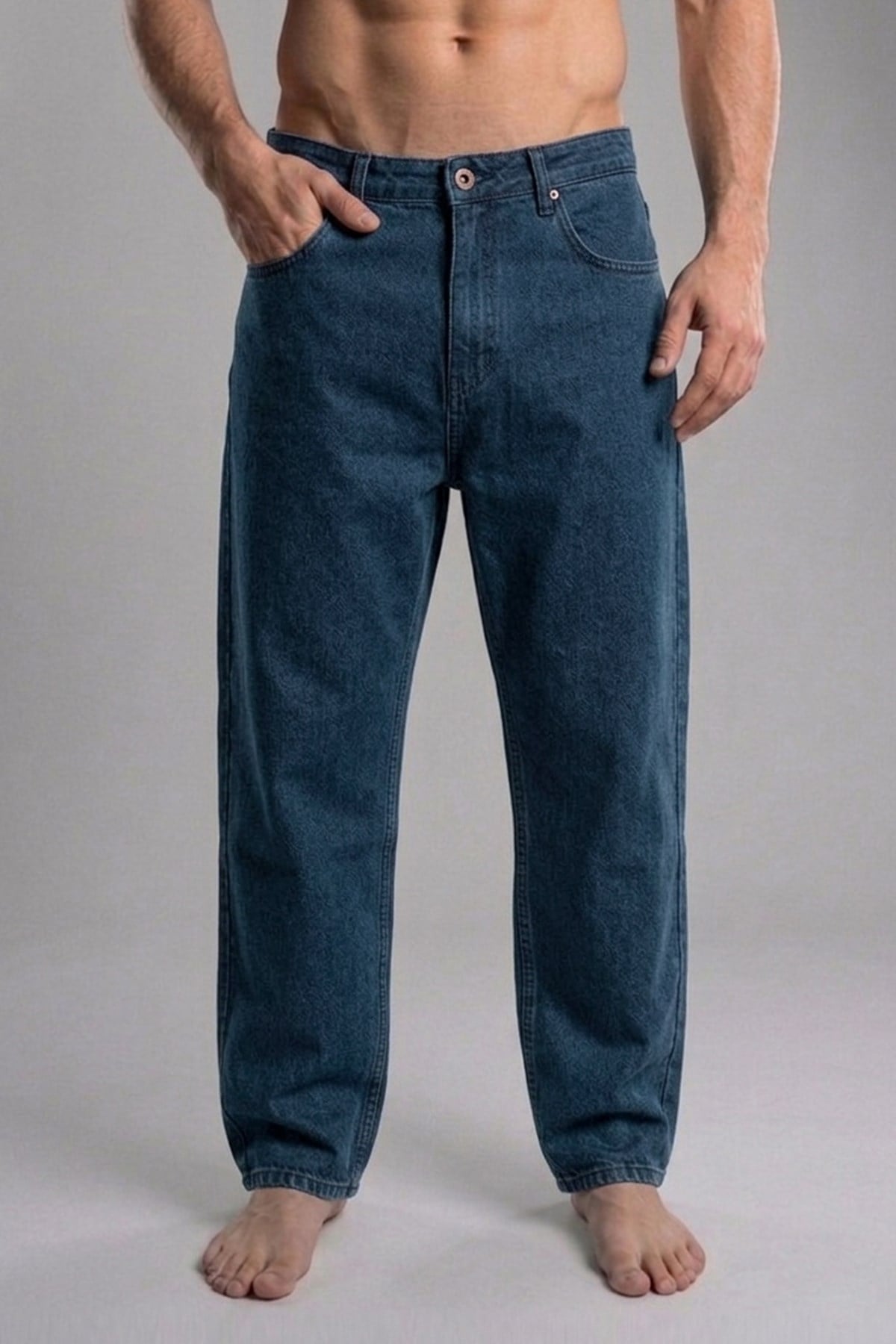 WIDE JEANS JEANS KOYU MAVİ FERMUARLI MAN DENIM WIDE JEANSWIDE JEANS