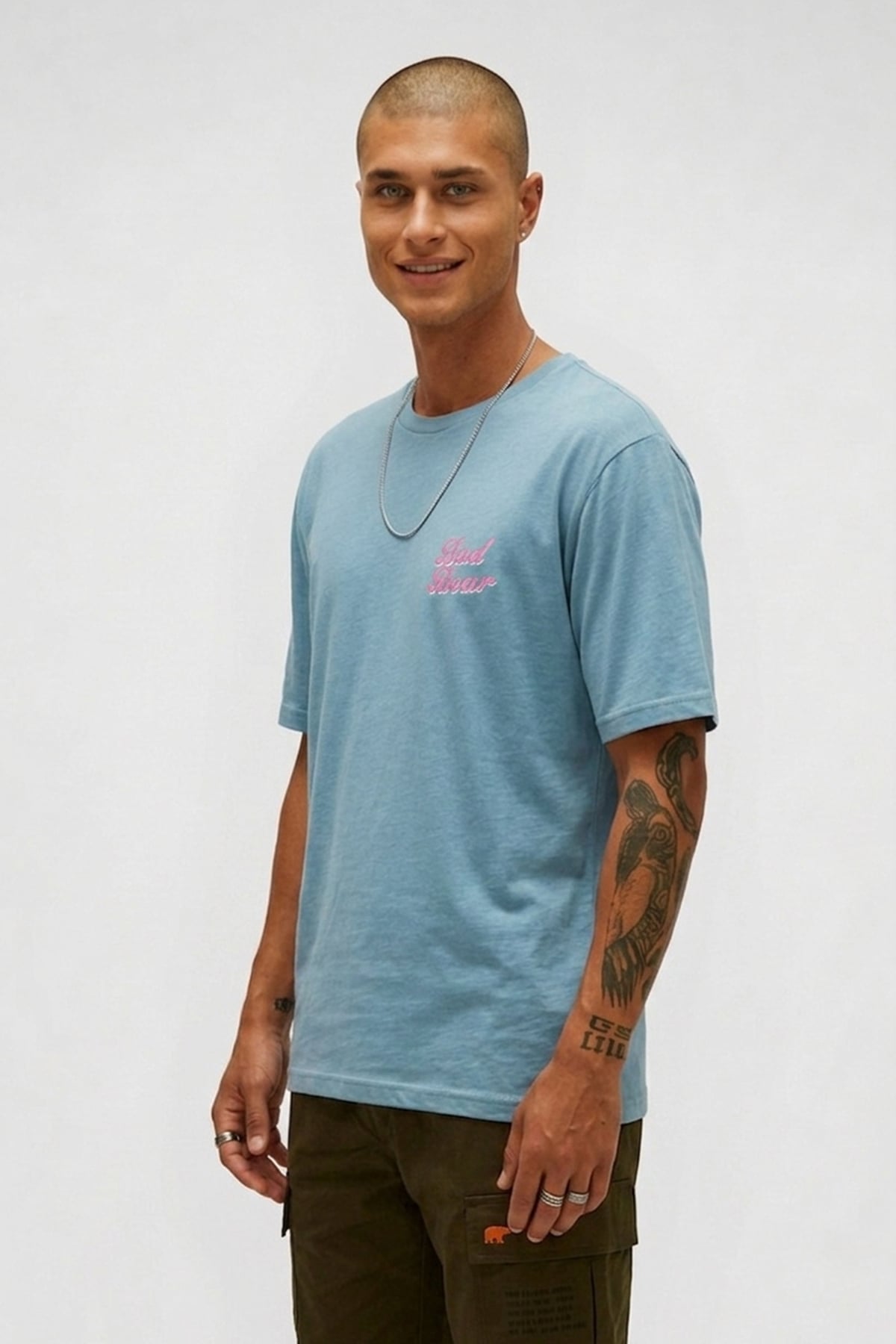Bad Pink Retro Mavi Erkek Baskılı Tişört
