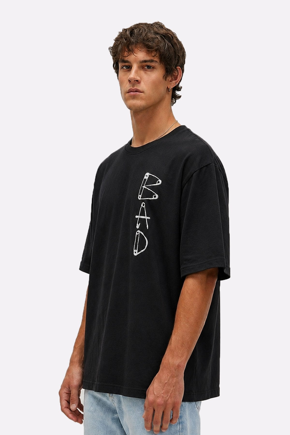 Sharper Siyah Oversize Baskılı Erkek Tişört