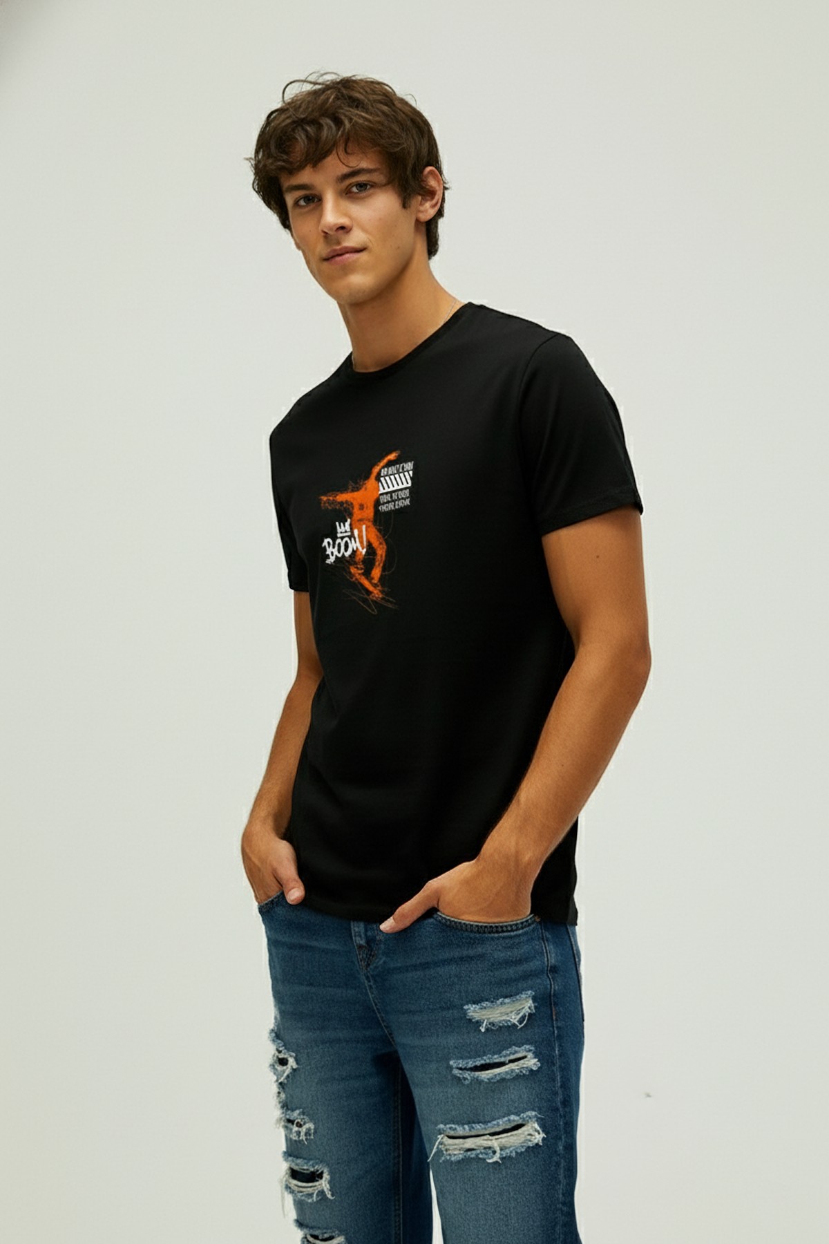 BOOM T-SHIRT PRINTED T-SHIRT SİYAH  MAN T-SHIRT BOOM T-SHIRTBOOM T-SHIRT