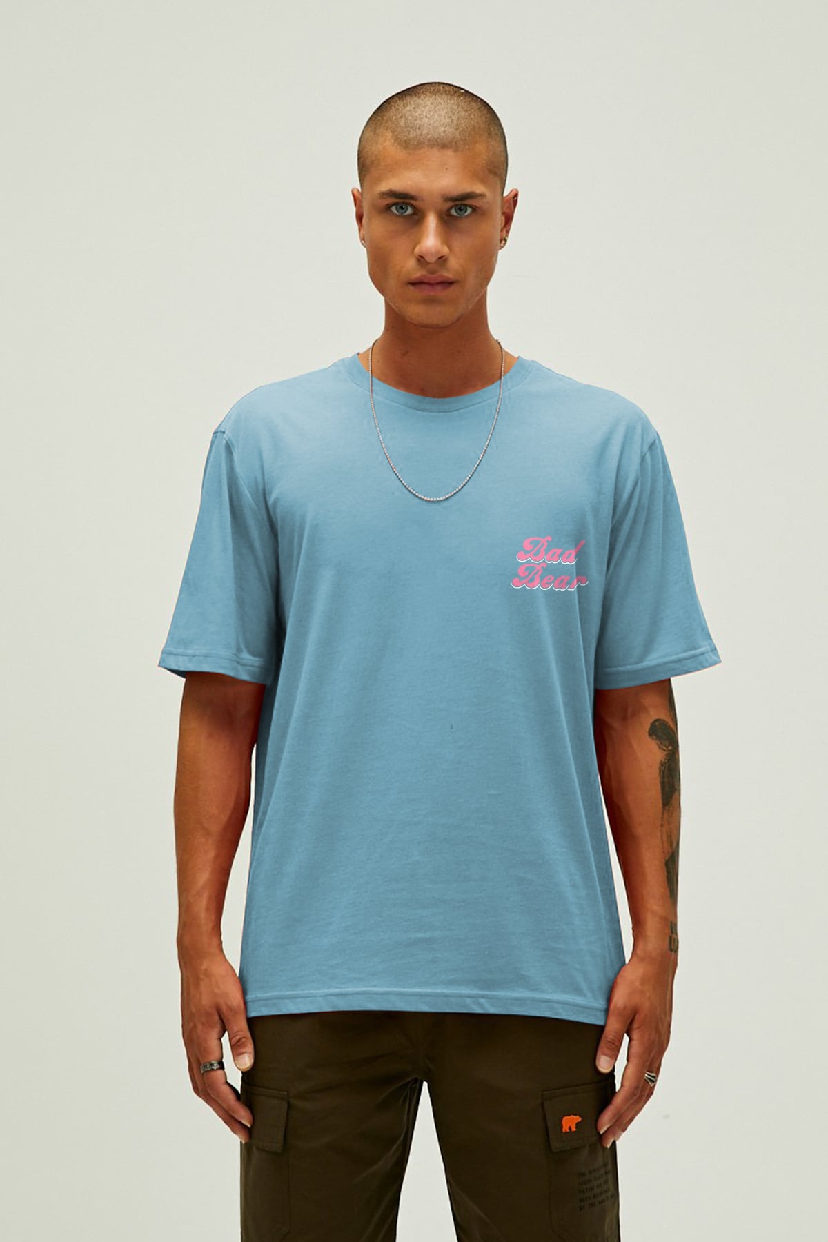 Bad Pink Retro Mavi Erkek Baskılı Tişört