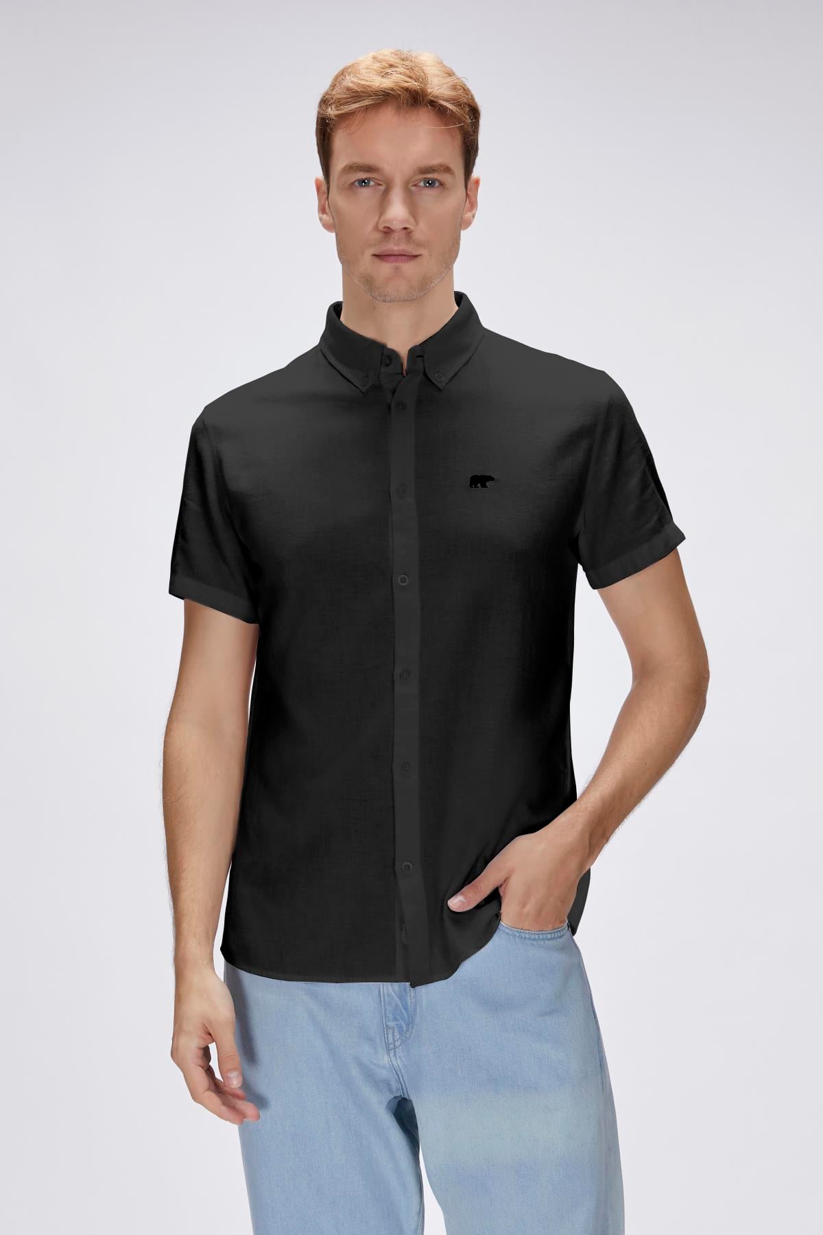 Tindra Siyah Kısa Kollu Erkek Gömlek