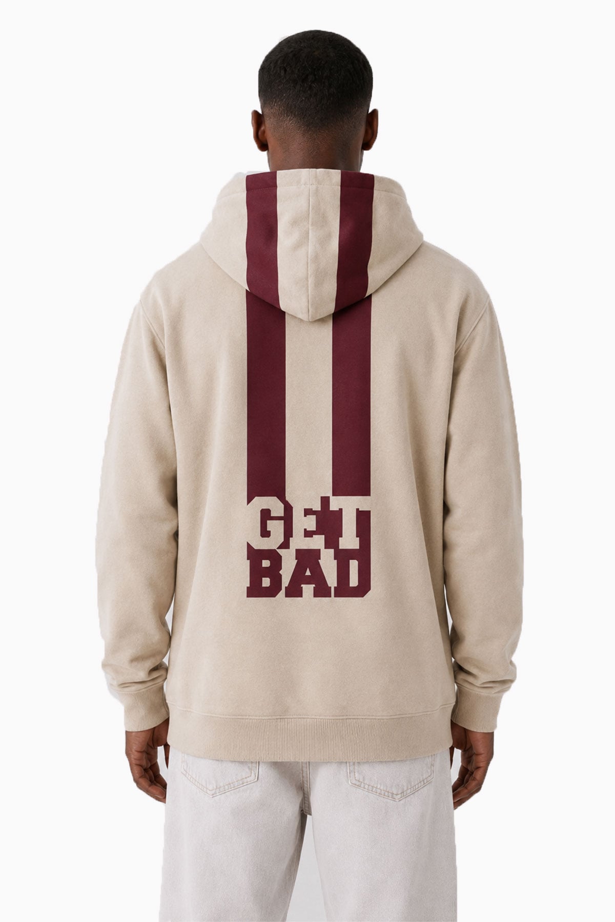 Steap Light Bej Sırt Baskılı Kapüşonlu Erkek Sweatshirt
