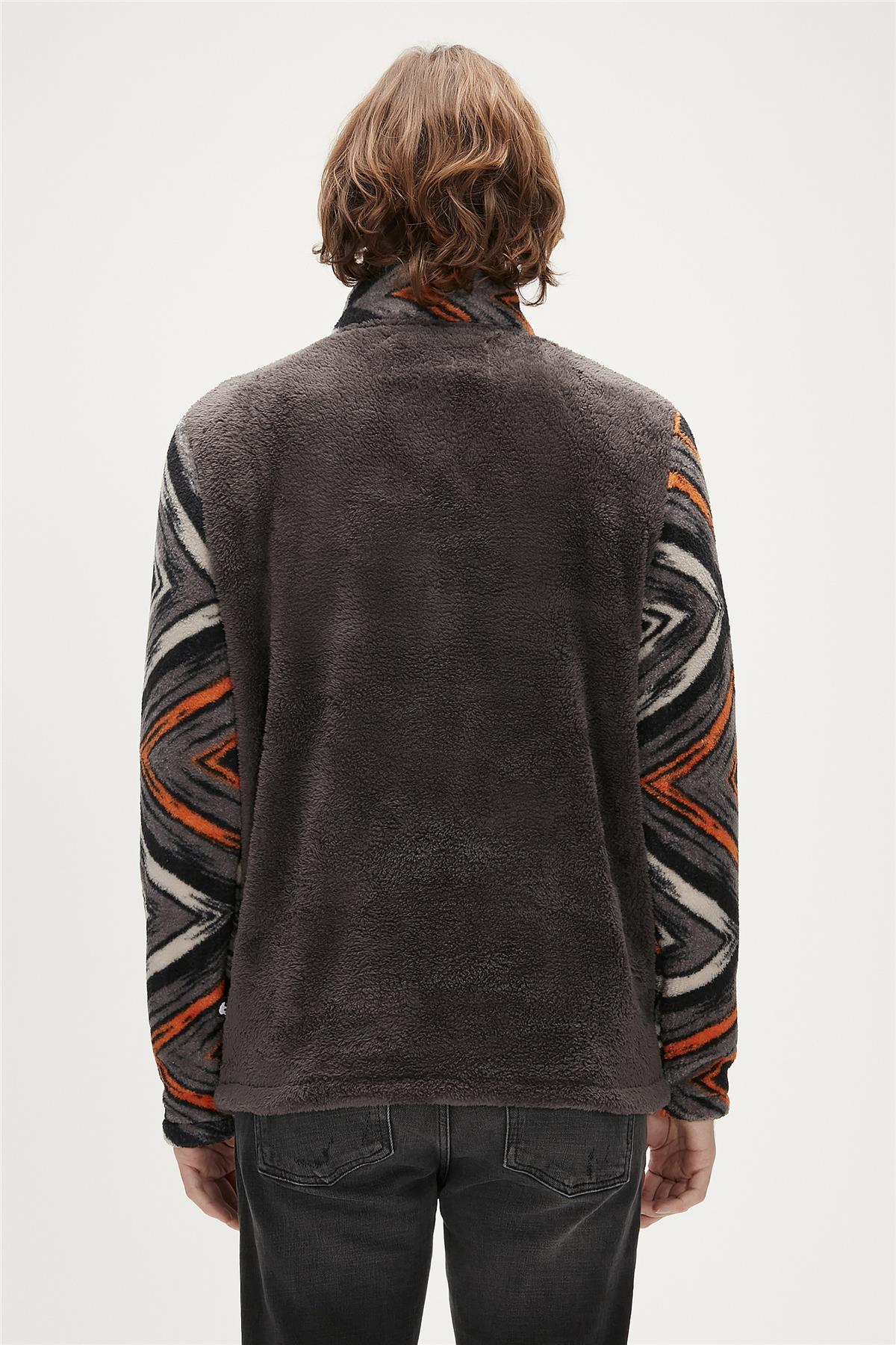 Afro Plush Half-Zip Antrasit Erkek Peluş Sweatshirt