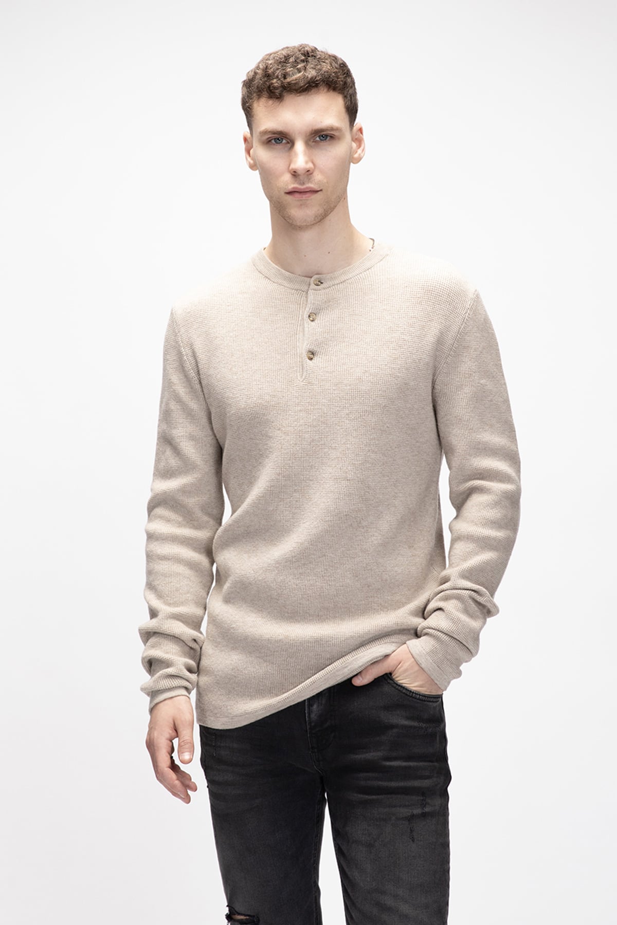 Moreno Bej Bisiklet Yaka Erkek Triko Kazak