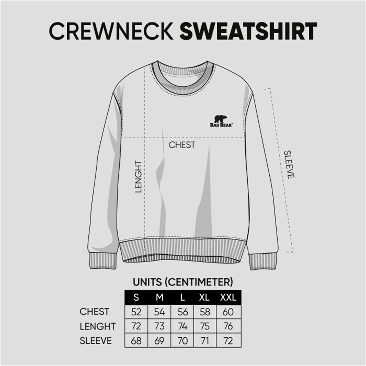 Bad Bear Crewneck Gri Melanj Baskılı Erkek Sweatshirt