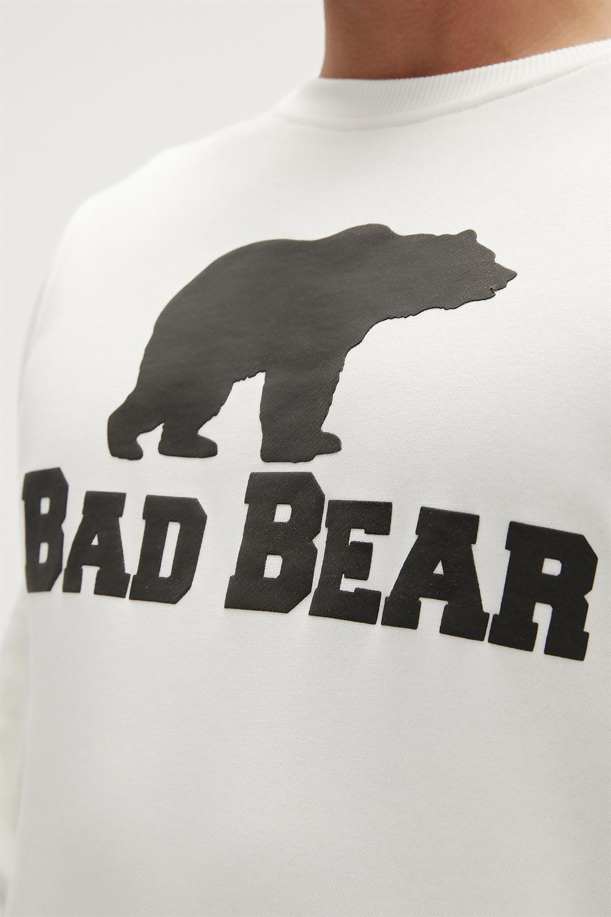 Bad Bear Crewneck Off-White Beyaz Baskılı Erkek Sweatshirt