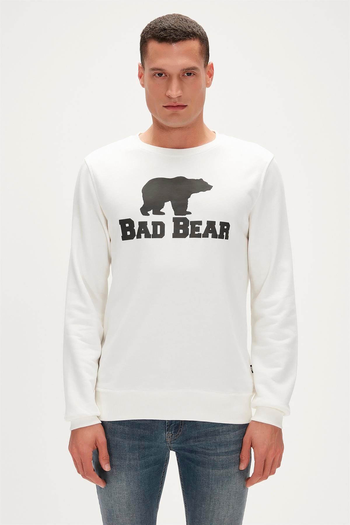Bad Bear Crewneck Off-White Beyaz Baskılı Erkek Sweatshirt