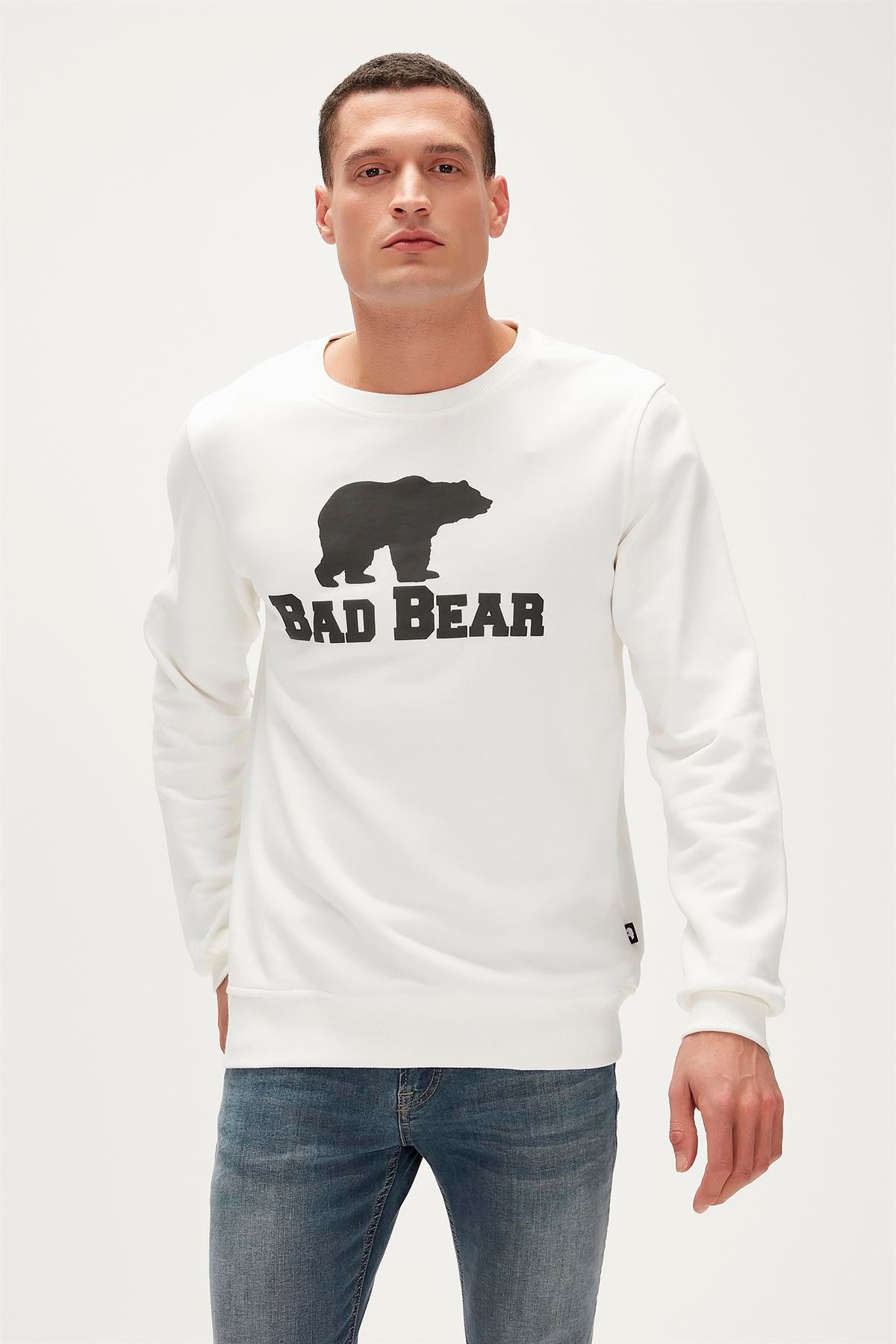Bad Bear Crewneck Off-White Beyaz Baskılı Erkek Sweatshirt