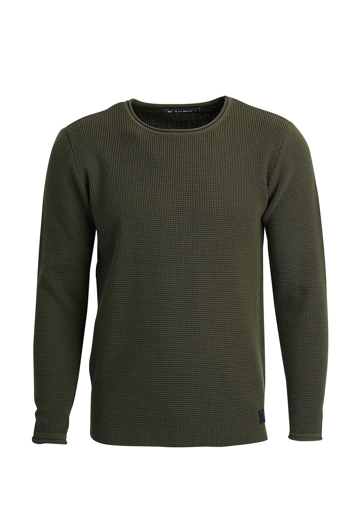 Dapple Knit Haki Yeşil Bisiklet Yaka Erkek Triko Kazak