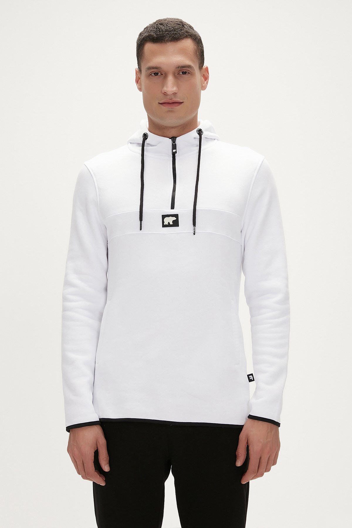 Defence Half-Zip Hoodie Beyaz Yarım Fermuarlı Kapüşonlu Erkek Sweatshirt