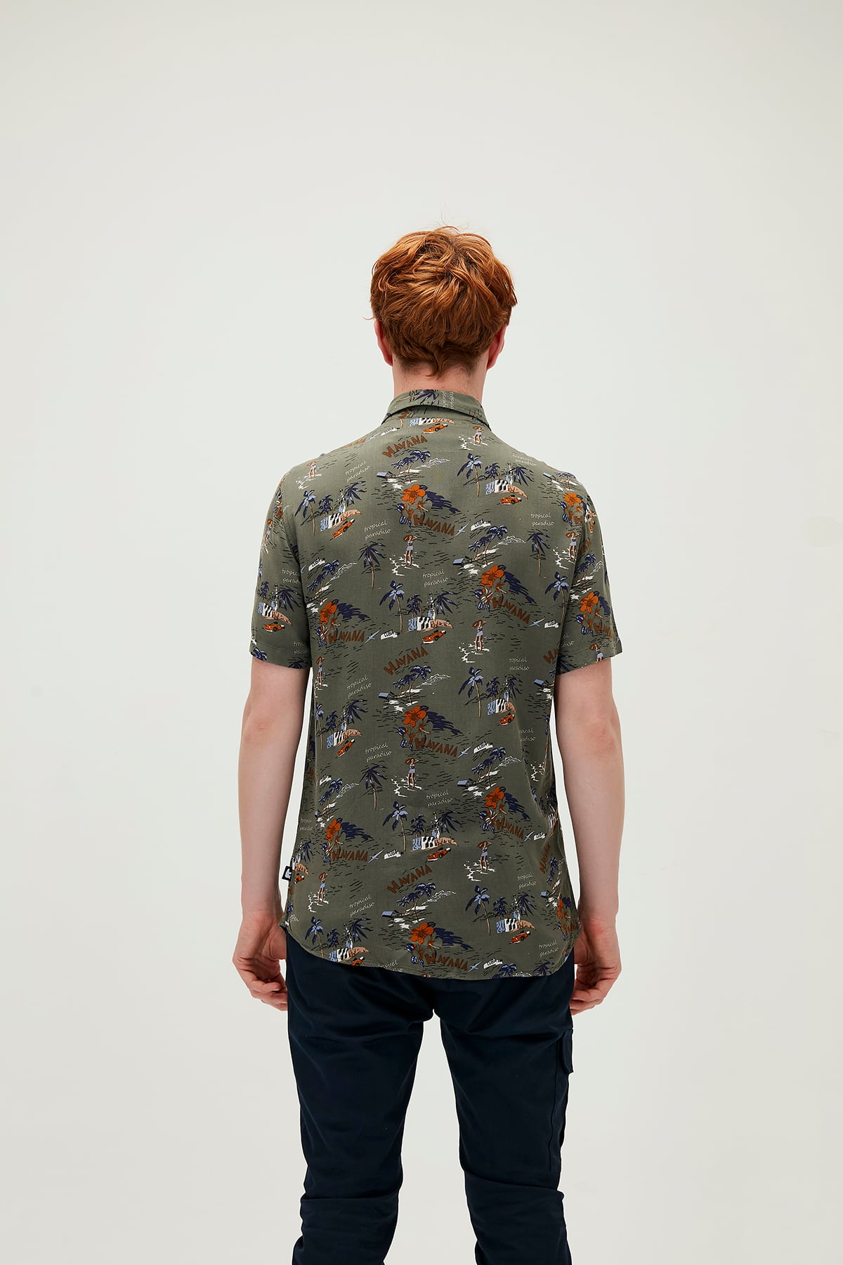 Hector Shirt Haki Kısa Kollu Baskılı Erkek Gömlek