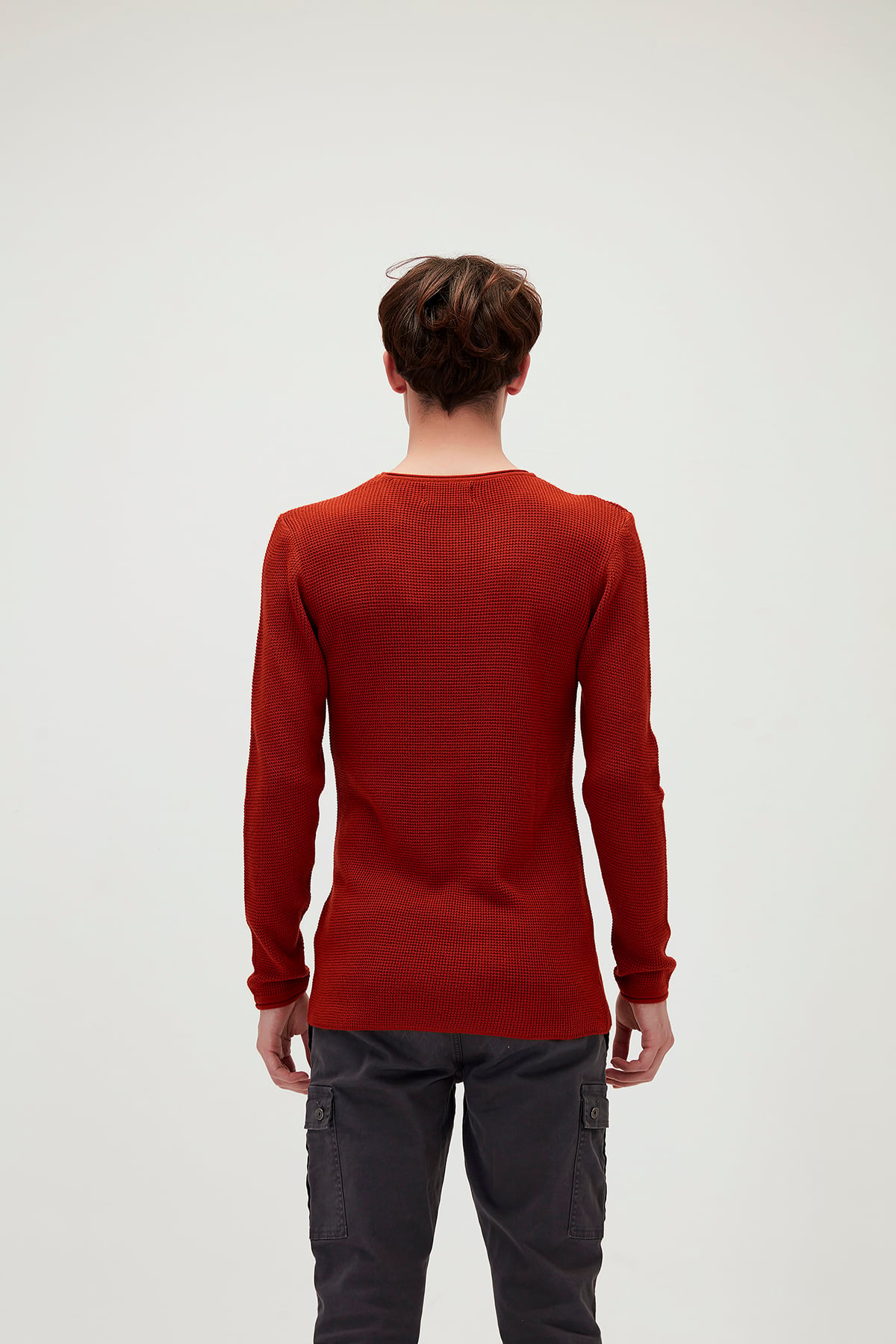 Dapple Knit Brick Red Mens Sweater
