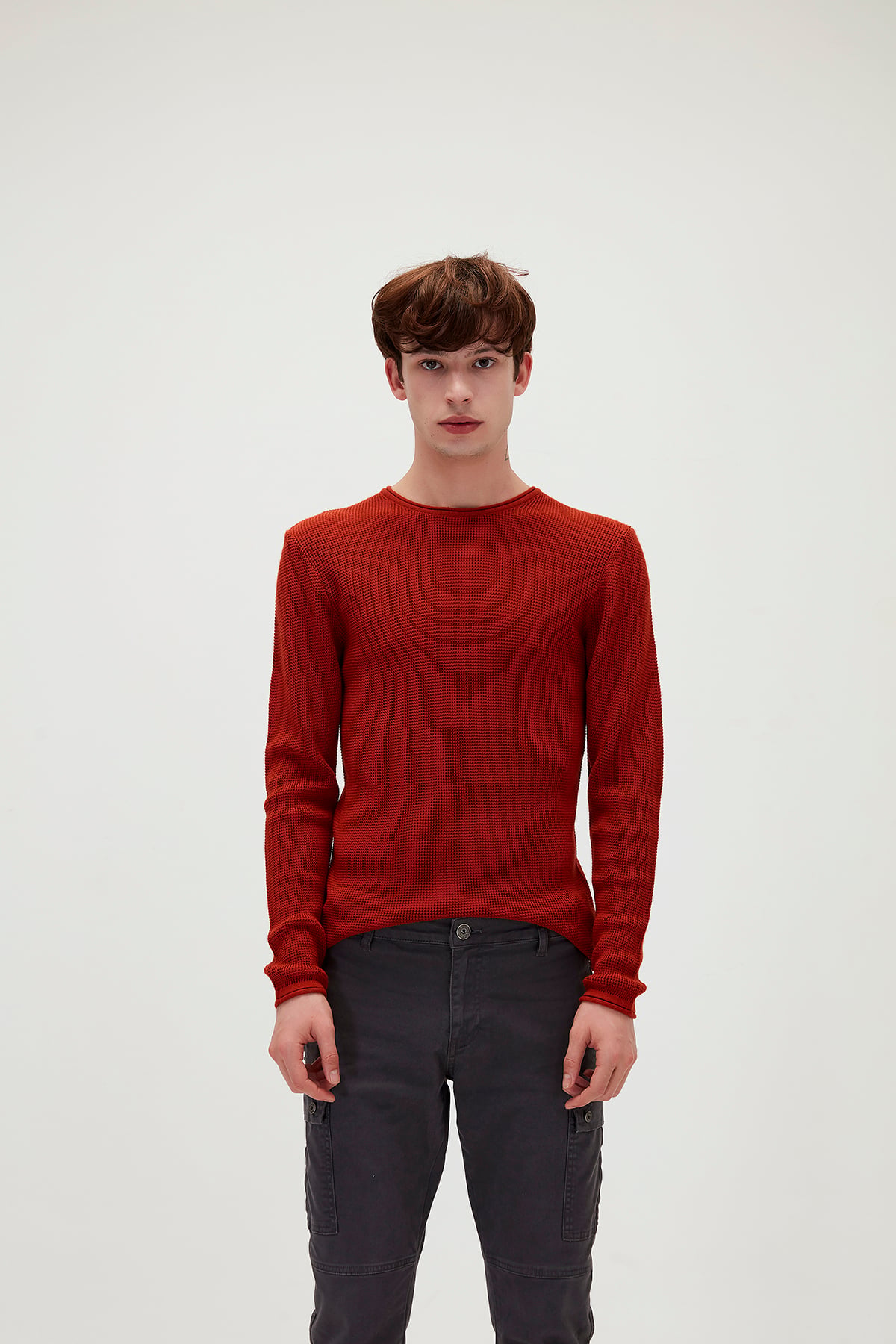 Dapple Knit Brick Red Mens Sweater