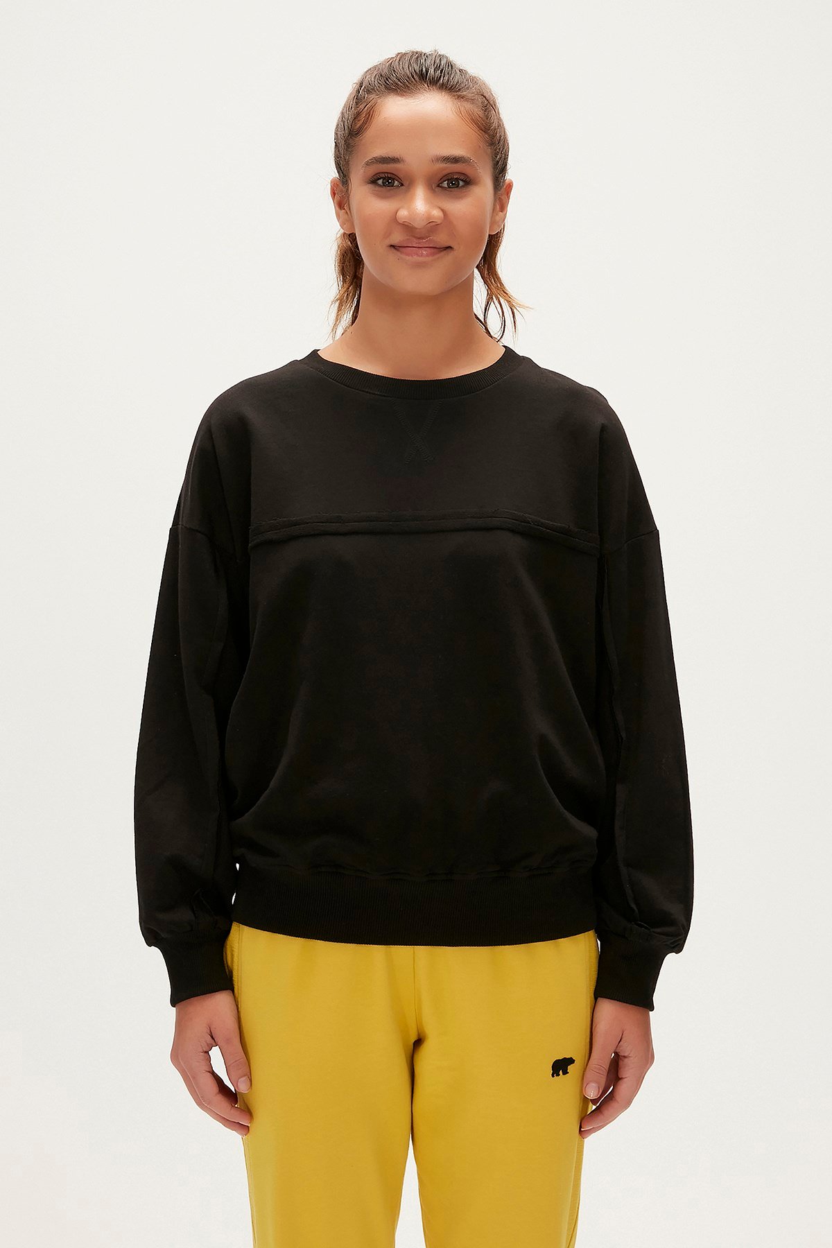 Suture Crewneck Black Womens Sweatshirt