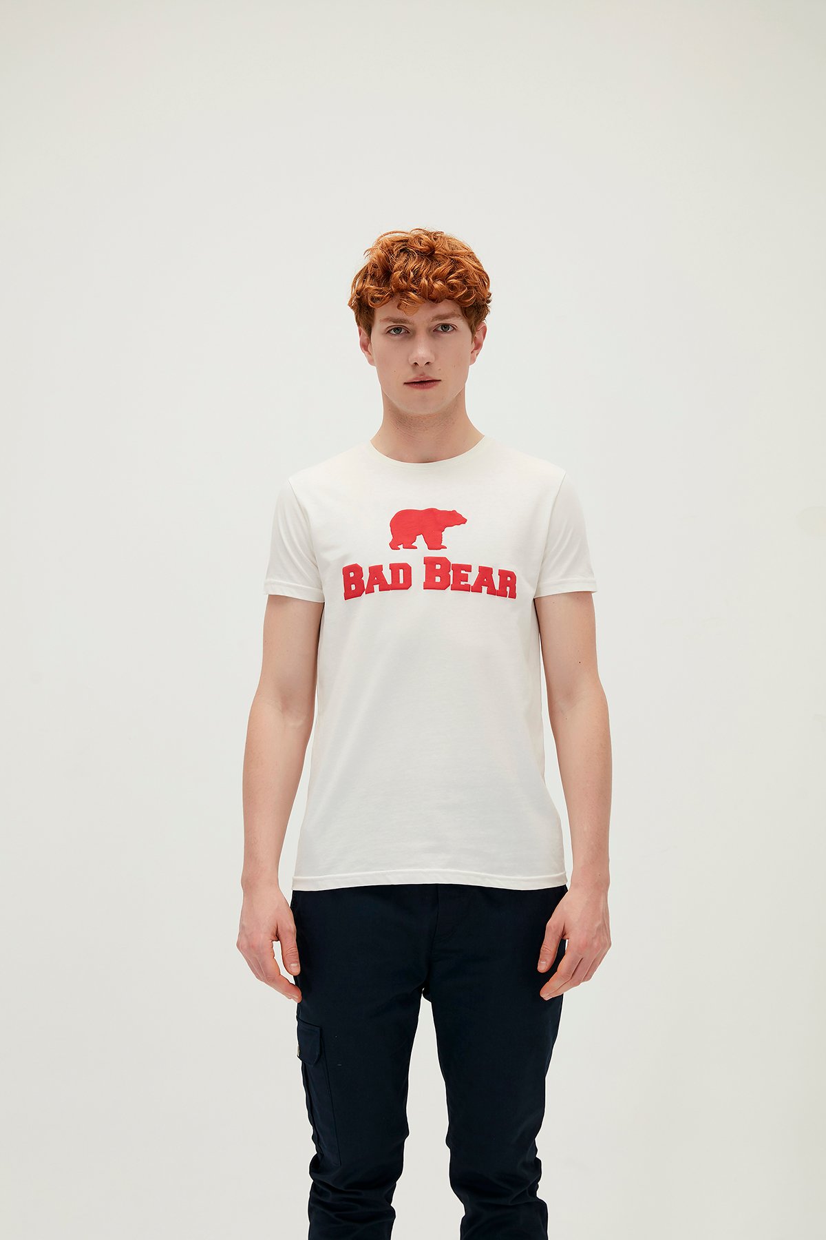 Bear Tee T-Shirt Off White Beyaz/Kırmızı Baskılı Erkek Tişört