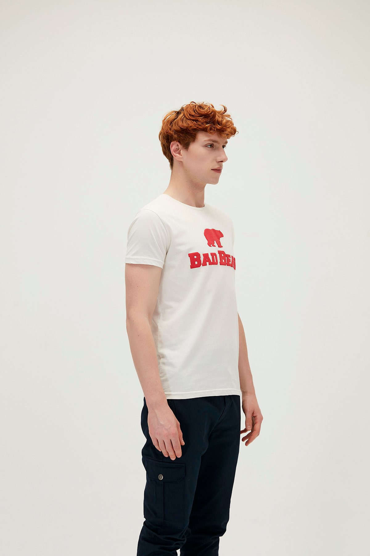 Bear Tee T-Shirt Off White Beyaz/Kırmızı Baskılı Erkek Tişört
