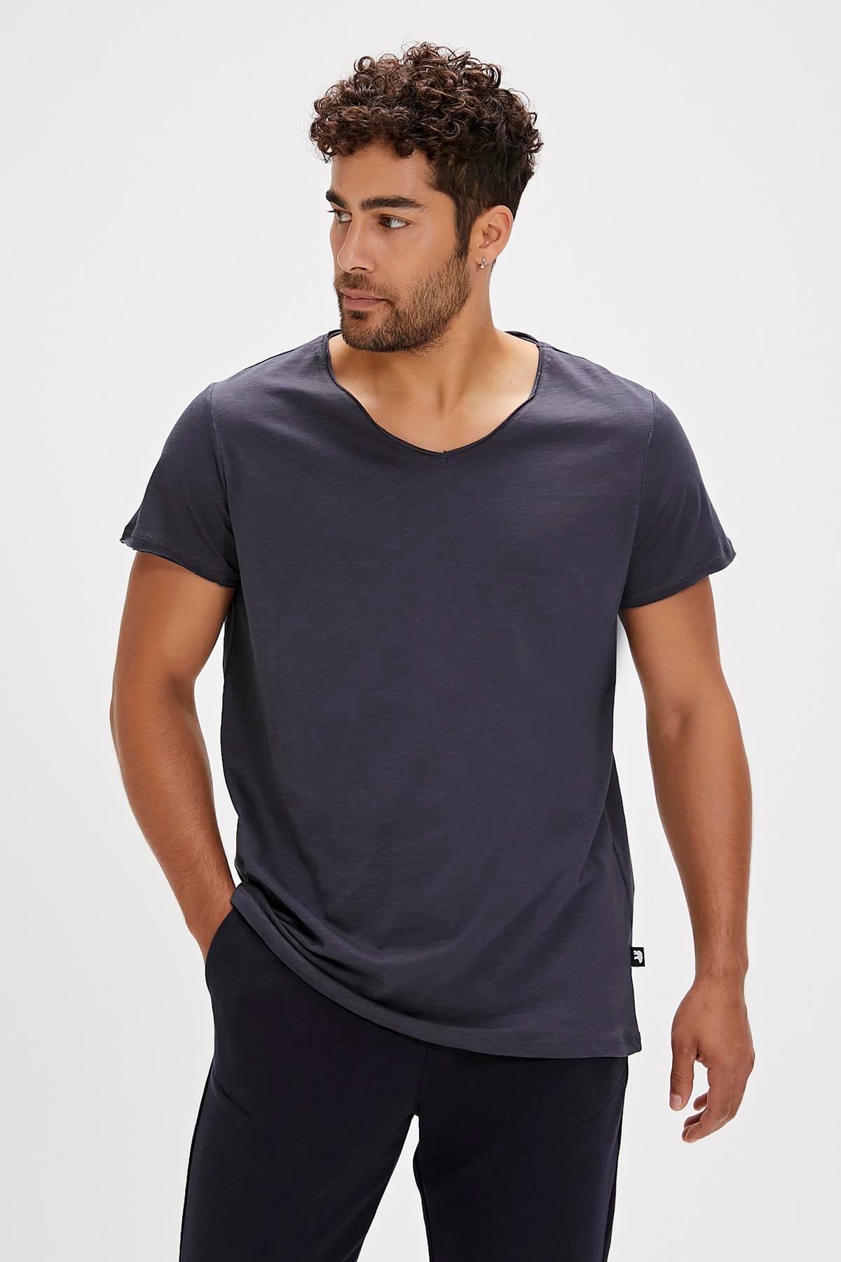 Bad Bear V-Neck T-Shirt Antrasit Basic Erkek Tişört