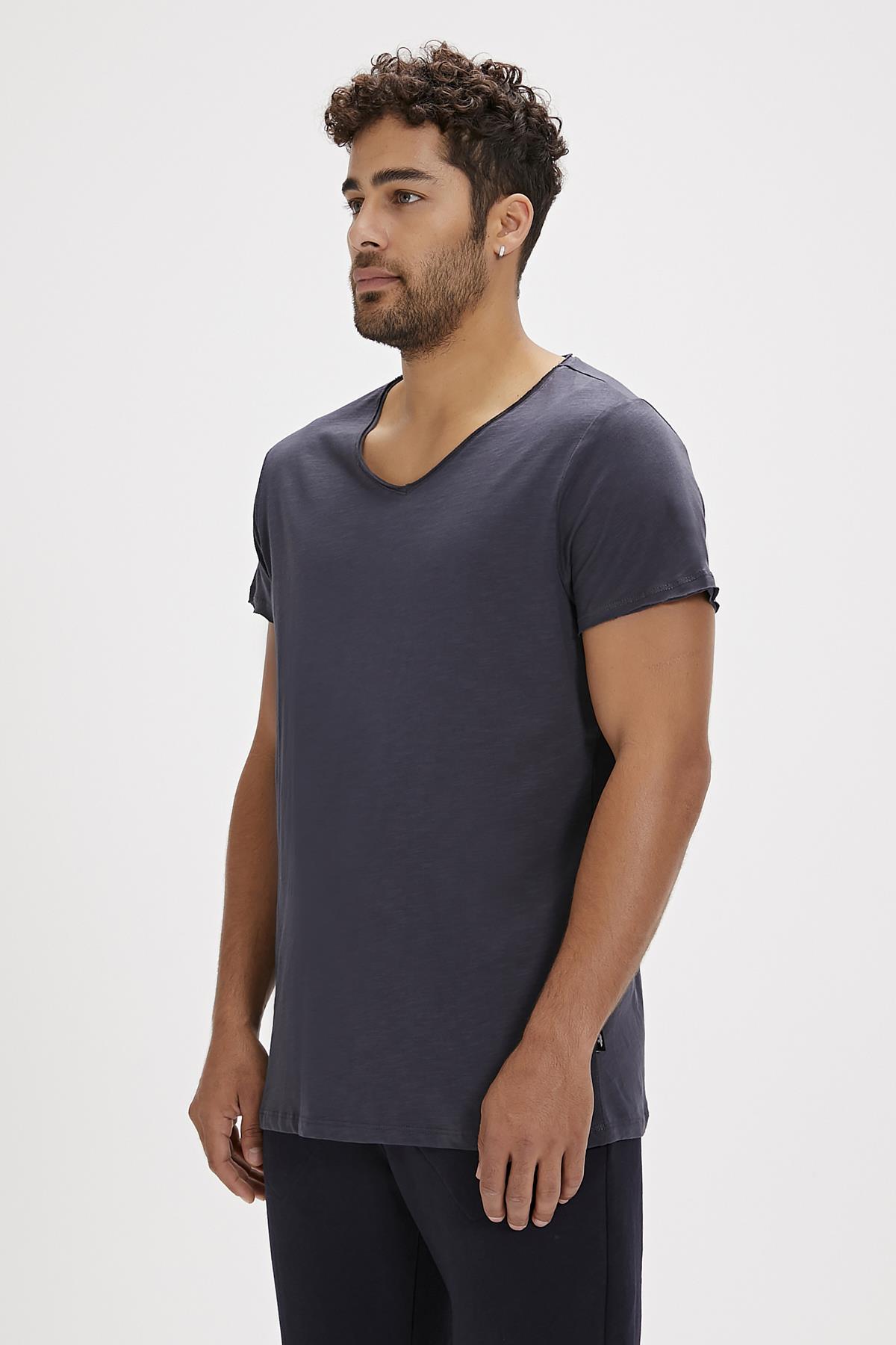 Bad Bear V-Neck T-Shirt Antrasit Basic Erkek Tişört