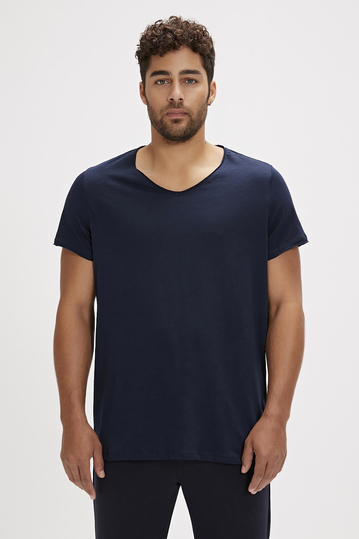 Bad Bear V-Neck Navy Blue Basic Mens T-Shirt