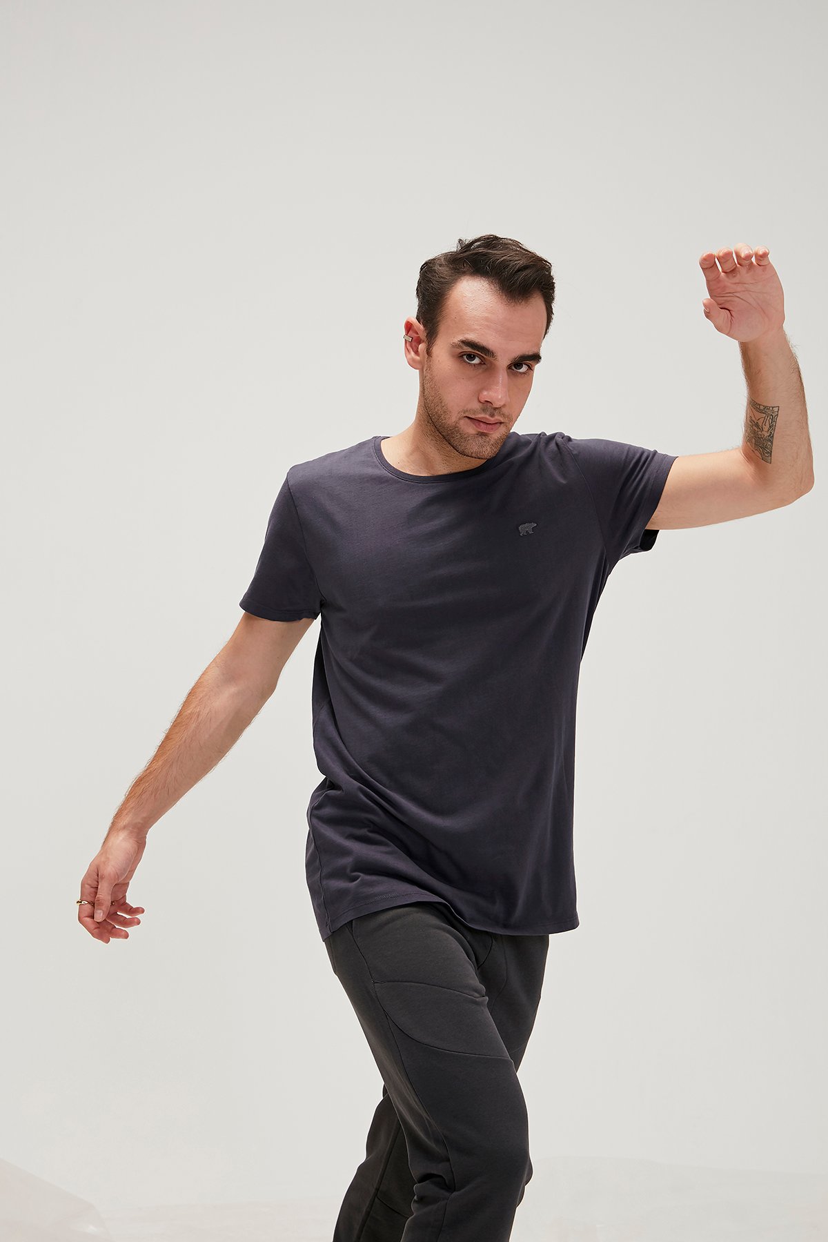 Solid T-Shirt Antrasit Basic Erkek Tişört 