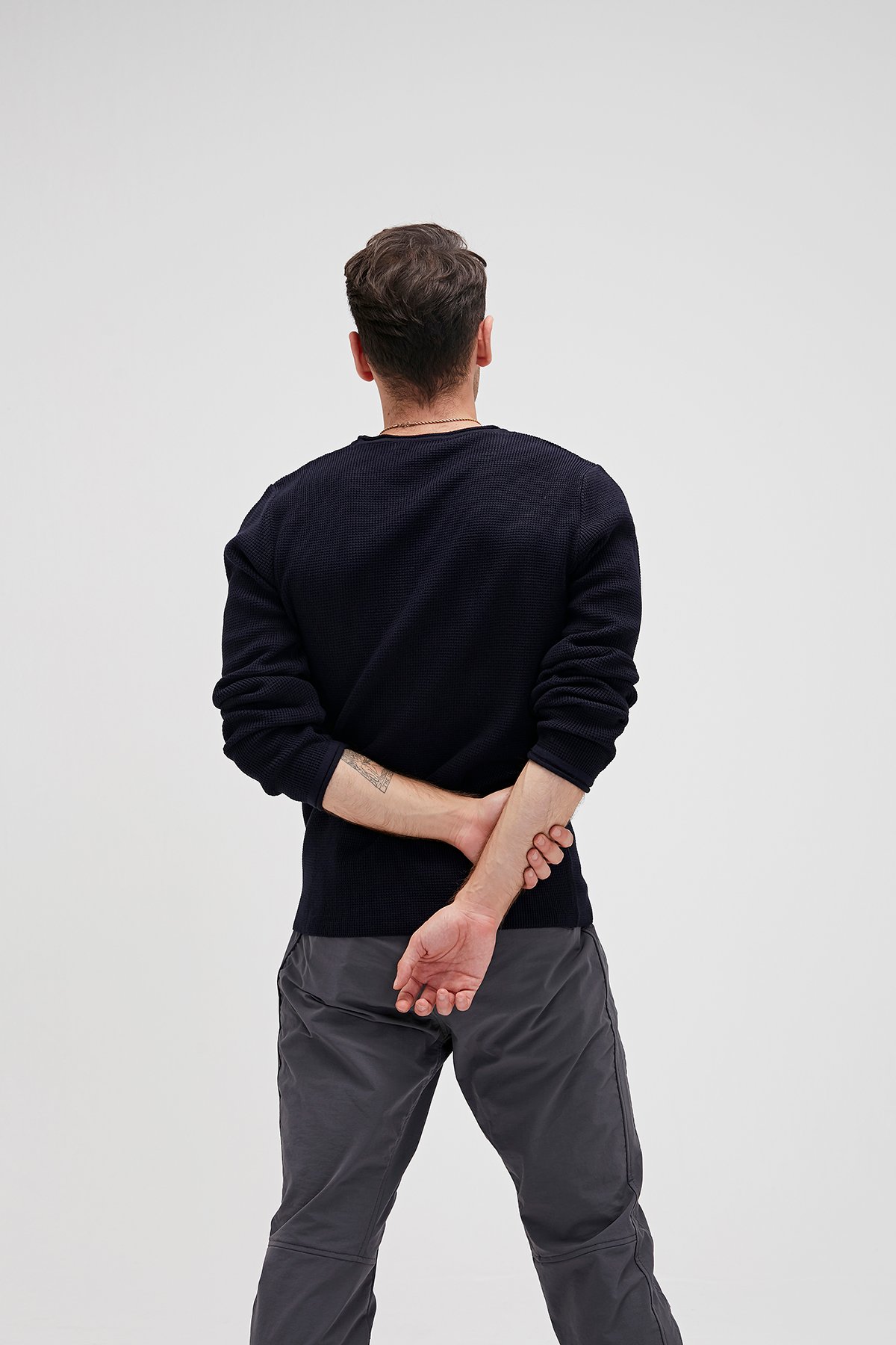 Dapple Knit Lacivert Bisiklet Yaka Erkek Triko Kazak