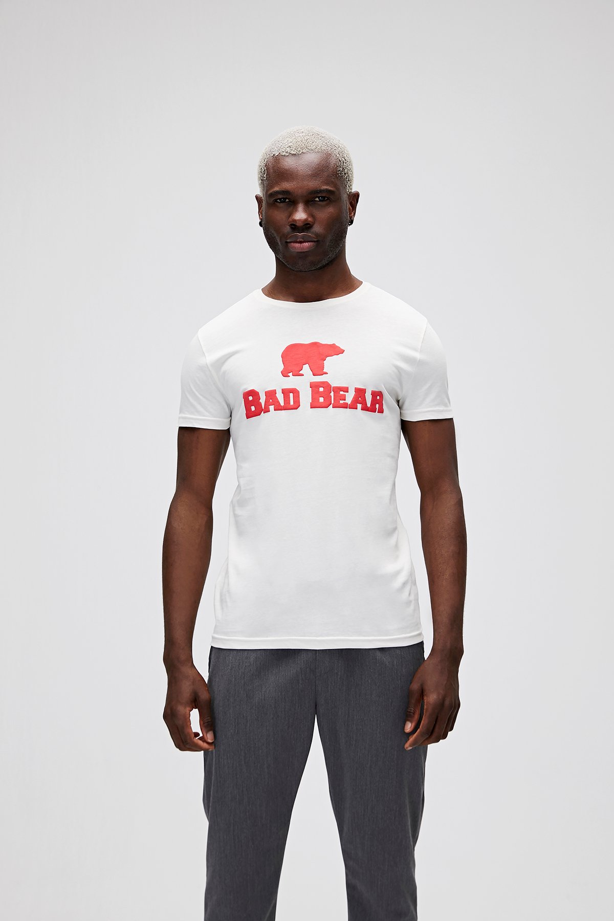 Bear Tee T-Shirt Off White Beyaz/Kırmızı Baskılı Erkek Tişört