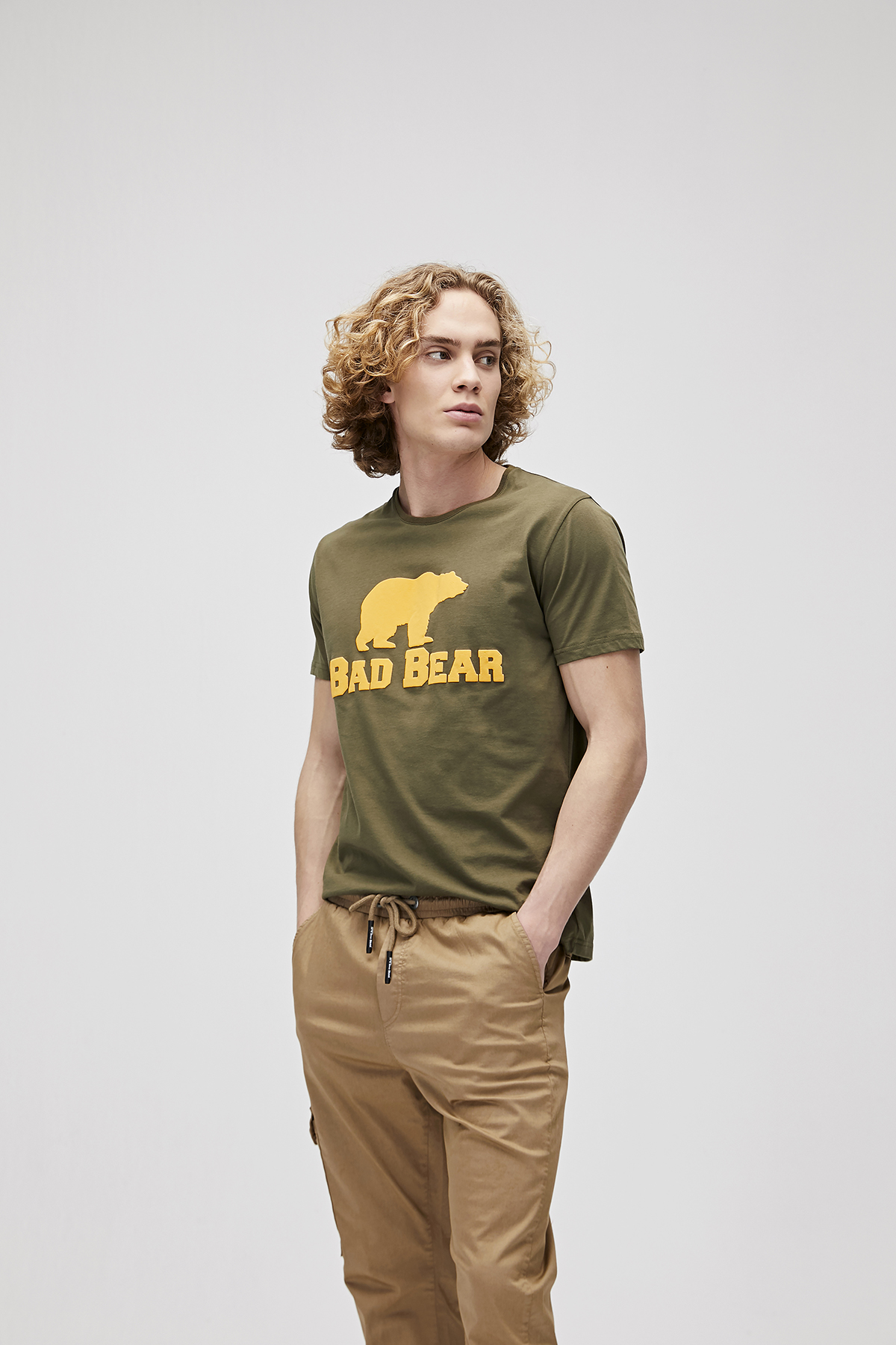 Bear Tee T-Shirt Haki Yeşil Logo Baskılı Erkek Tişört 