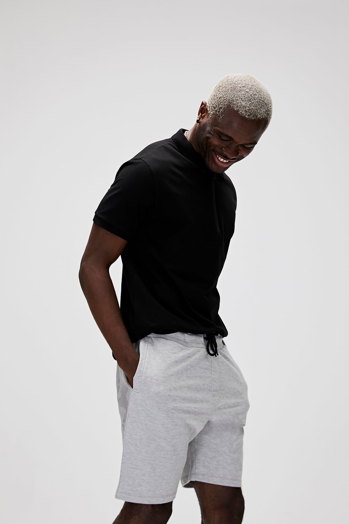 Cord Polo Black Zipper Mens Shirt