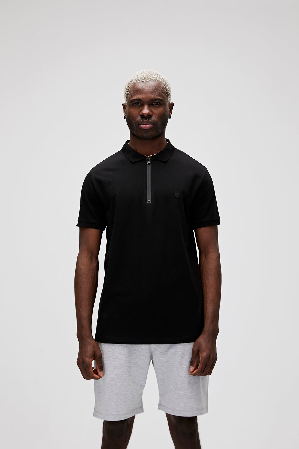 Cord Polo Black Zipper Mens Shirt
