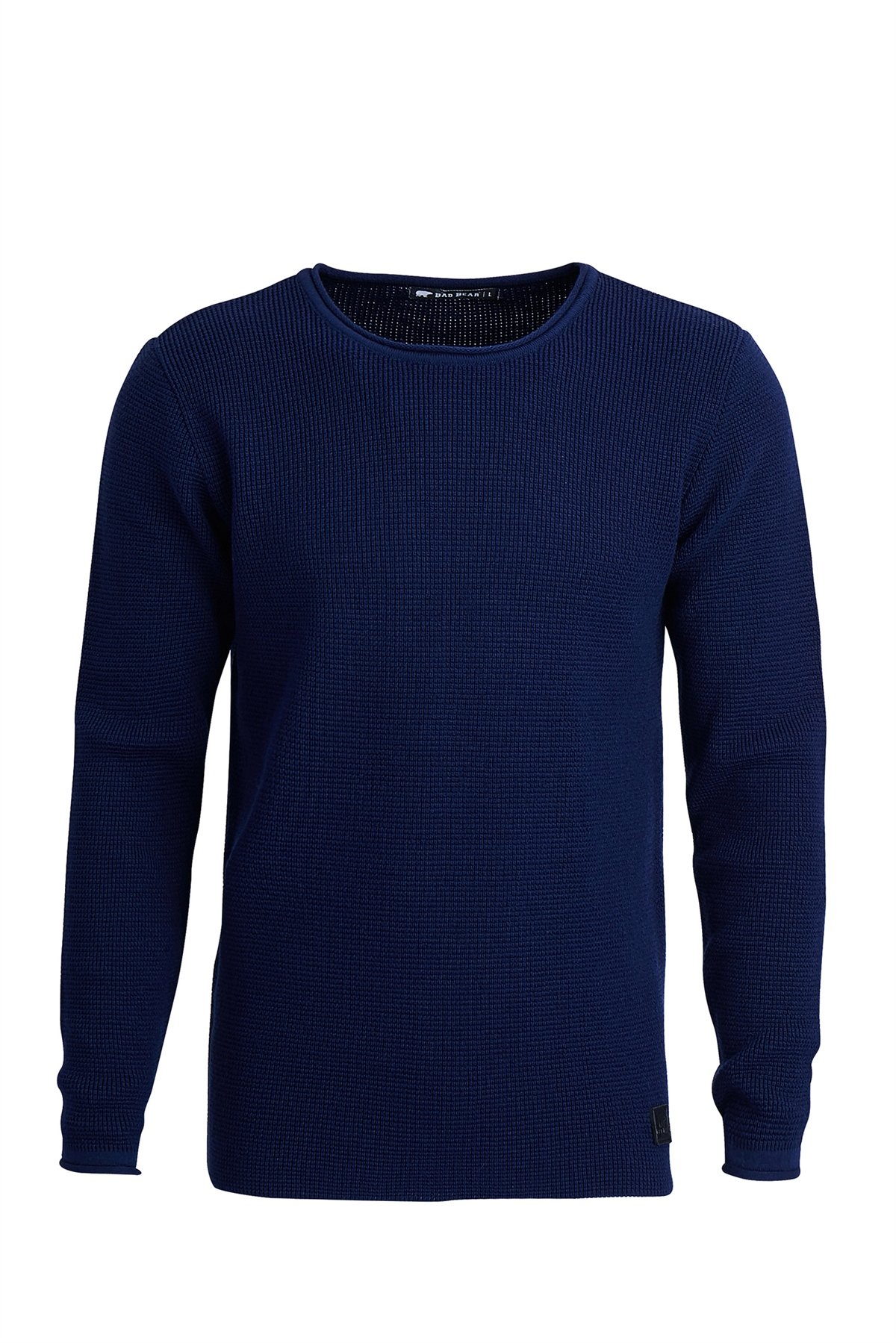 Dapple Knit Lacivert Bisiklet Yaka Erkek Triko Kazak