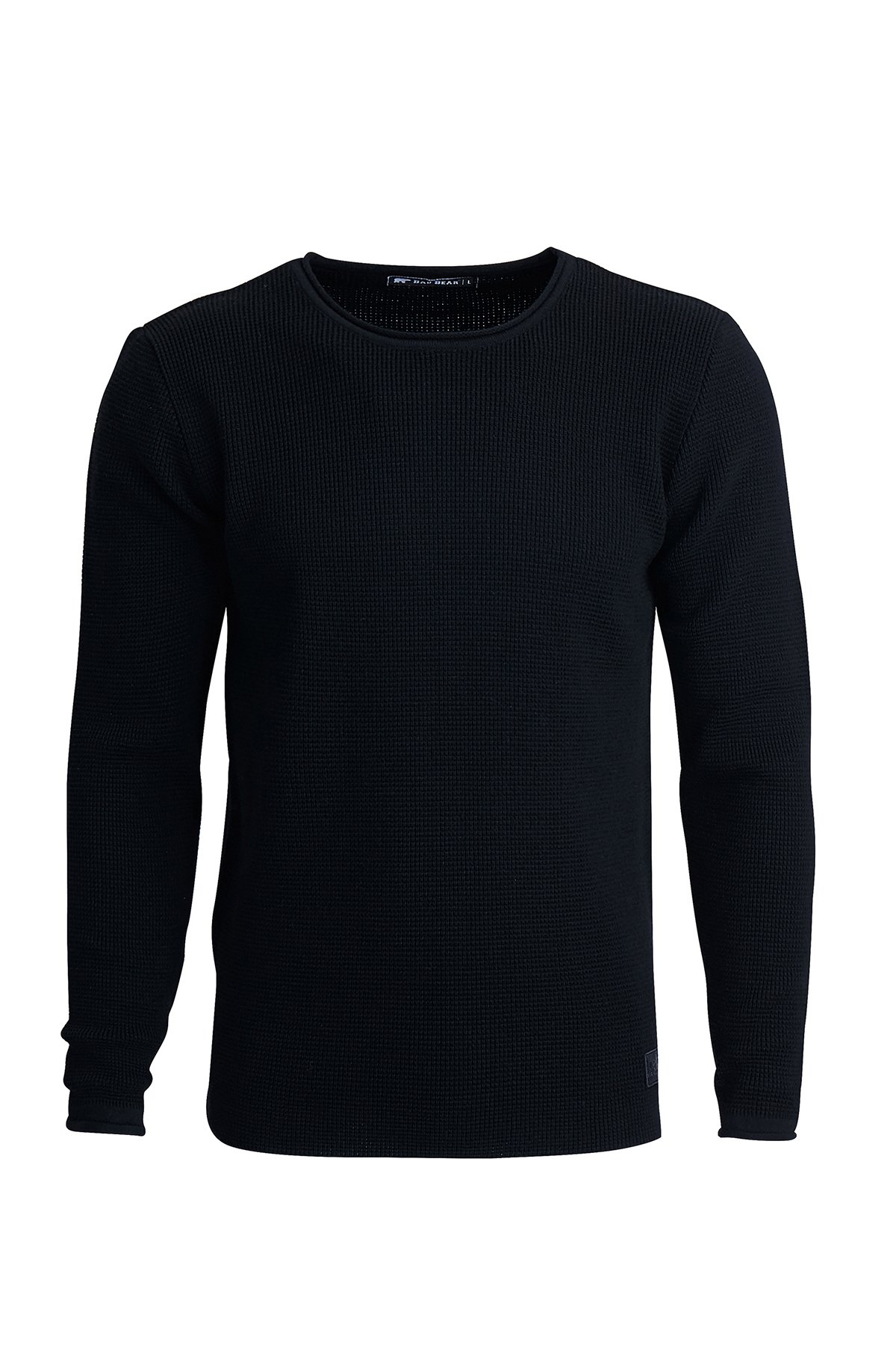 Dapple Knit Siyah Bisiklet Yaka Erkek Triko Kazak