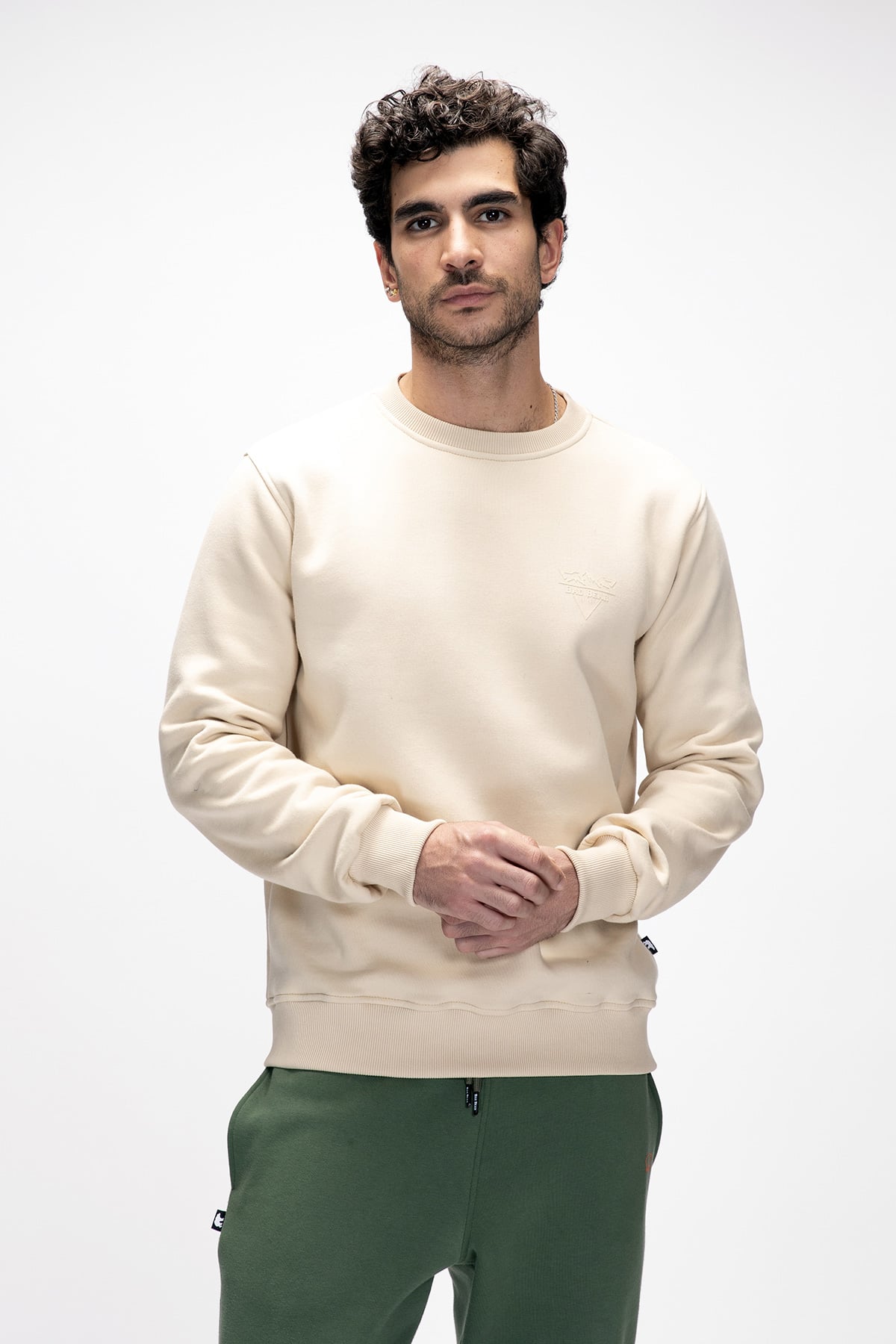 Windy Bej Crewneck Erkek Baskılı Sweatshirt