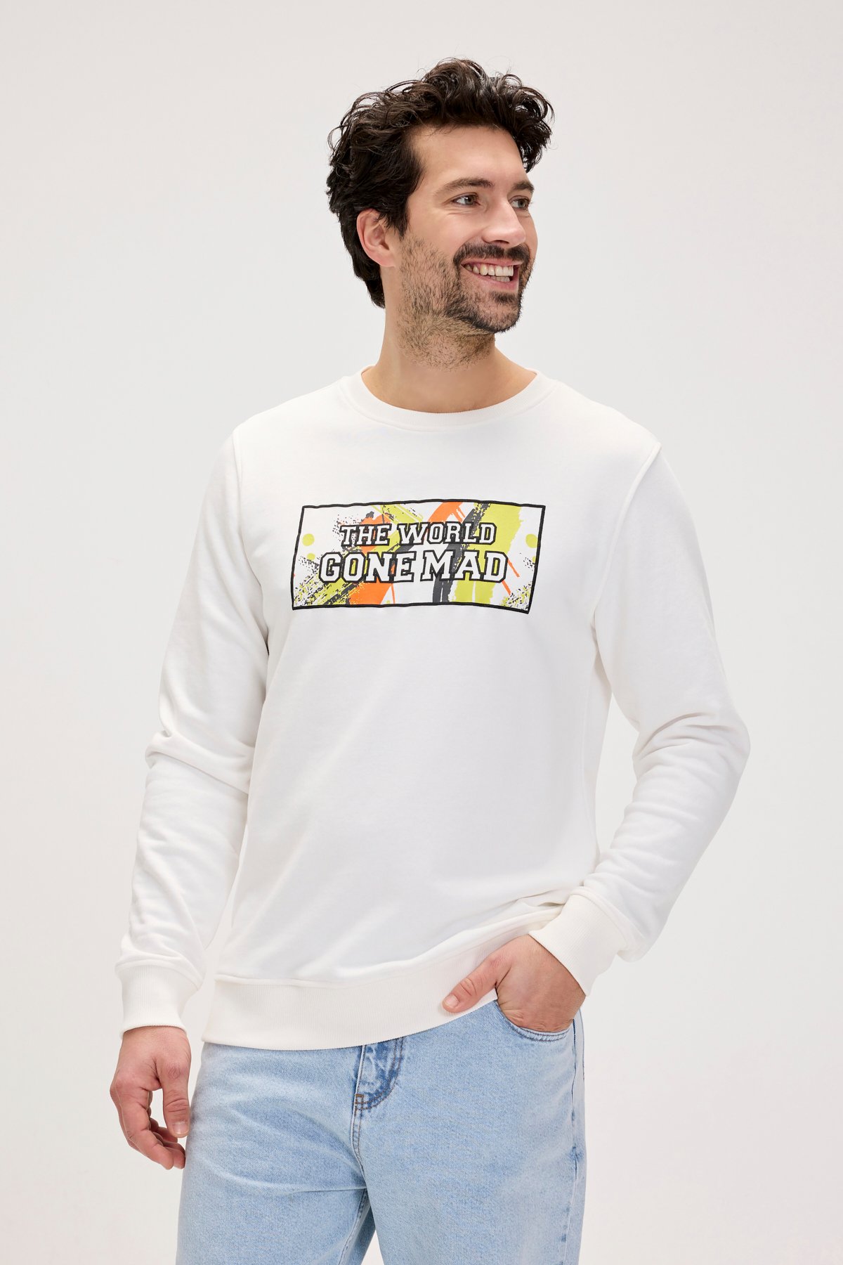 Caen Beyaz Erkek Baskılı Sweatshirt