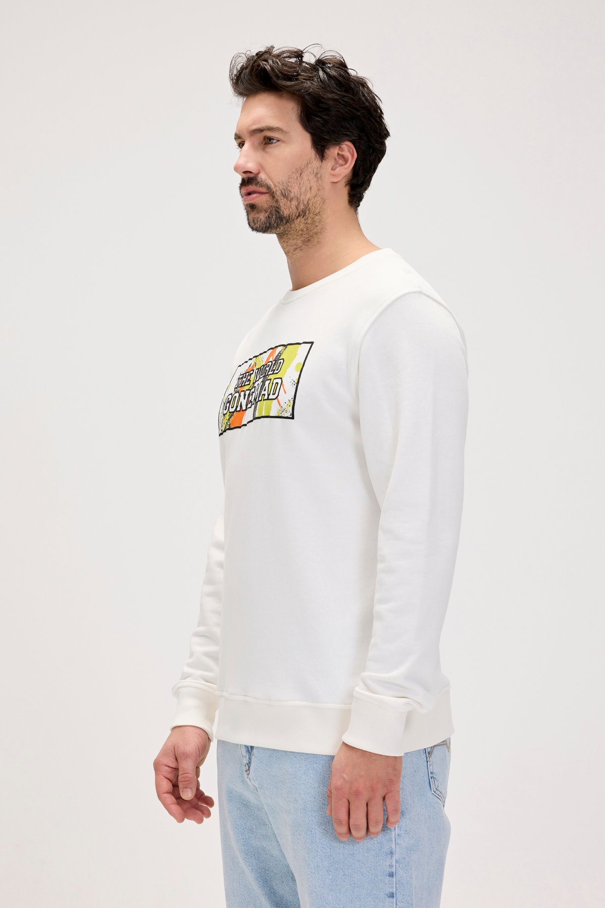 Caen Beyaz Erkek Baskılı Sweatshirt