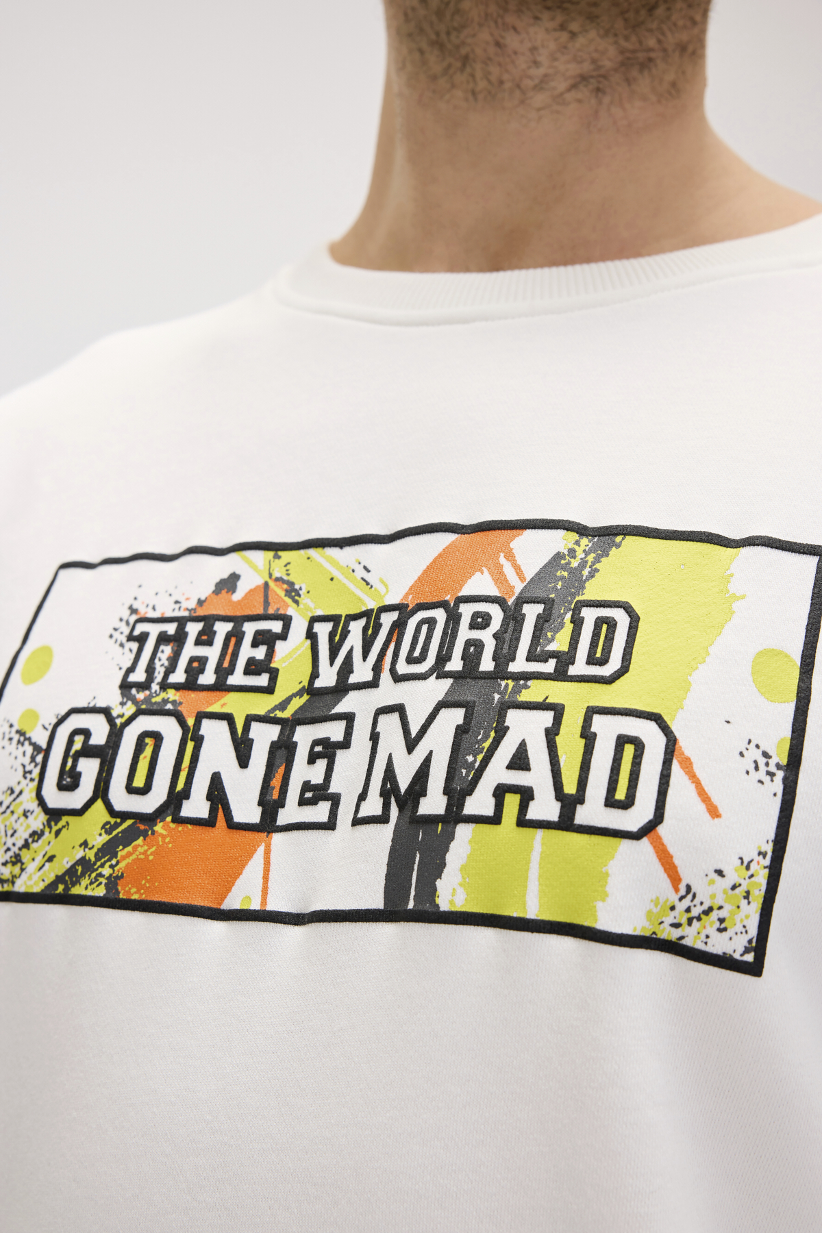 Caen Beyaz Erkek Baskılı Sweatshirt