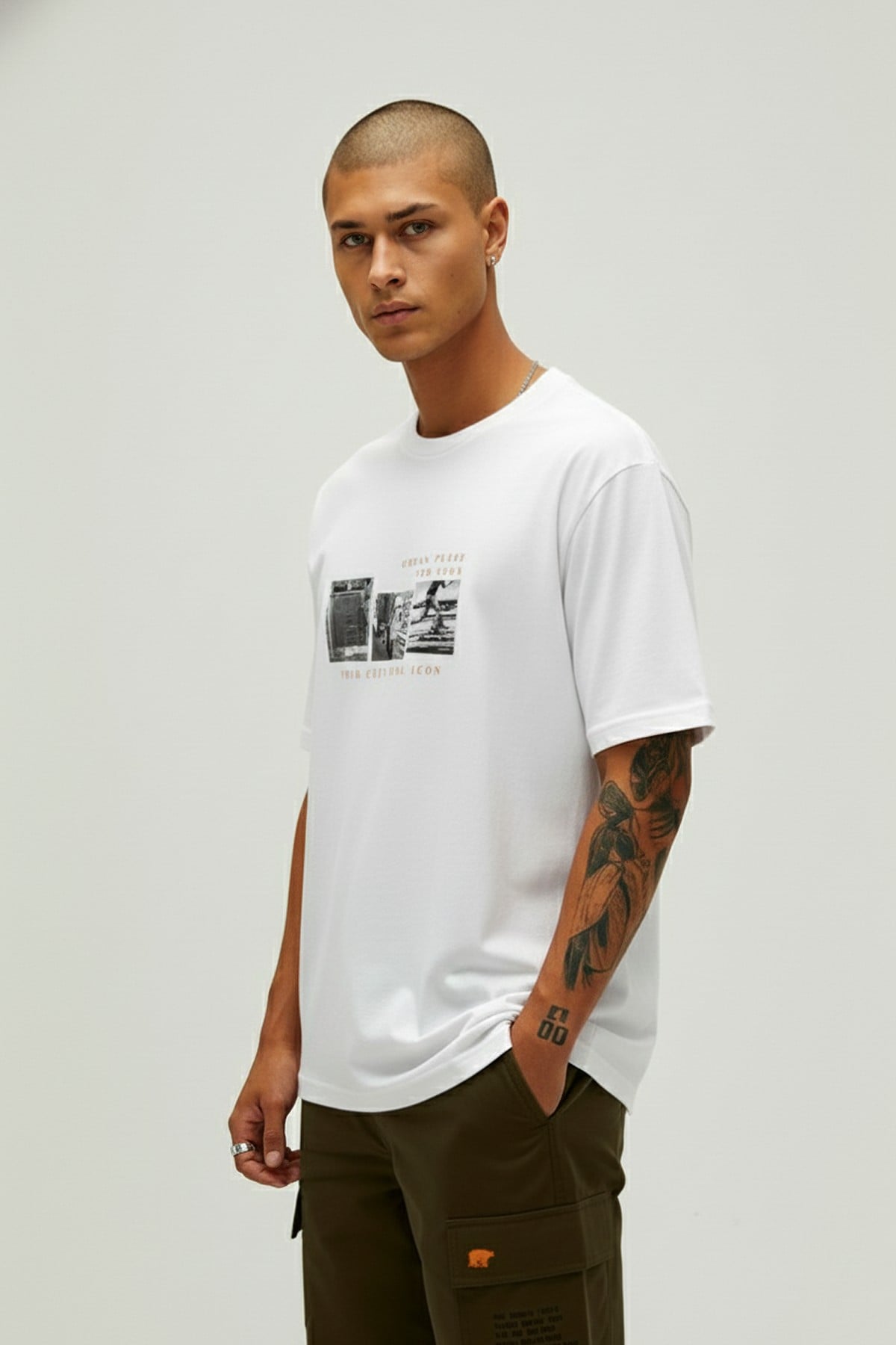 Culture Icon Beyaz Erkek Baskılı Tişört