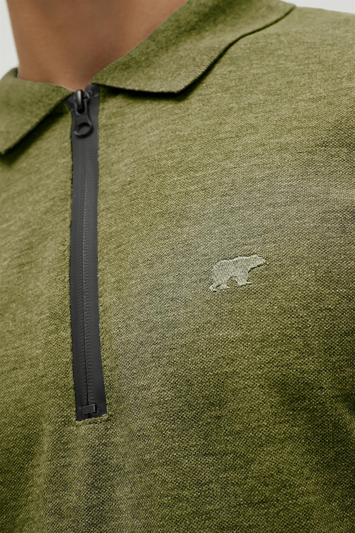 Cord Polo Khaki Zipper Mens Shirt