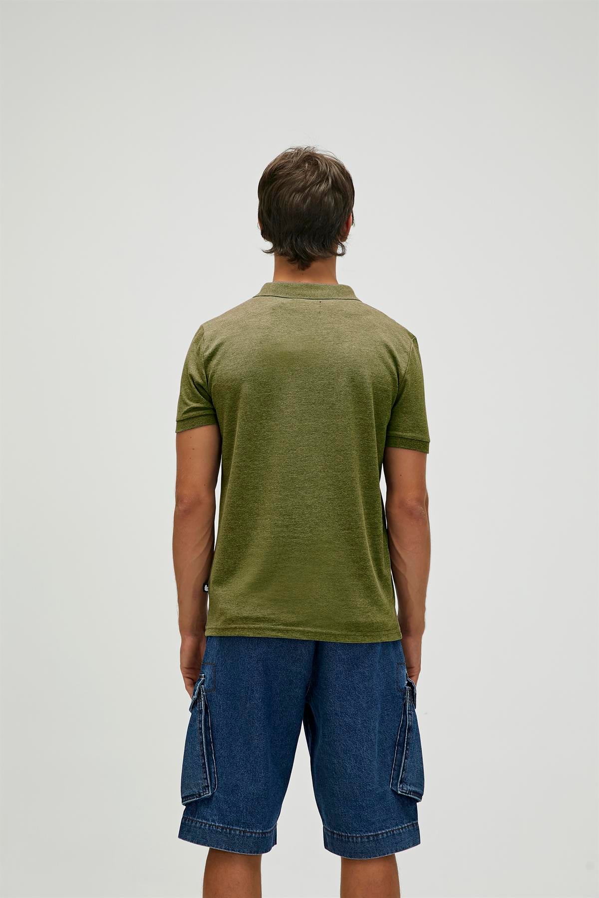 Cord Polo Khaki Zipper Mens Shirt